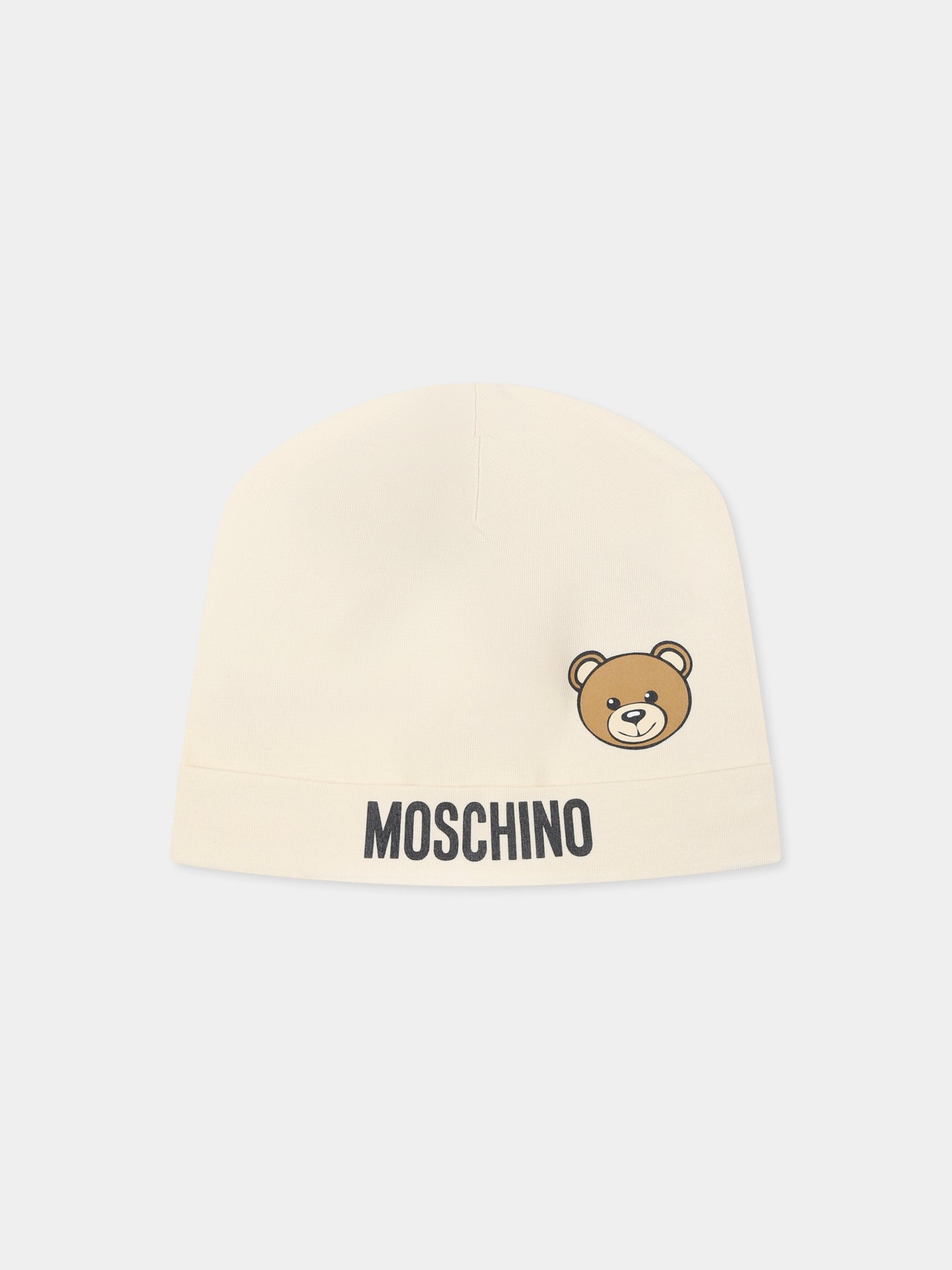 Berretto beige per neonati con Teddy Bear e logo,Moschino Kids,MUX05A LBA00 20404