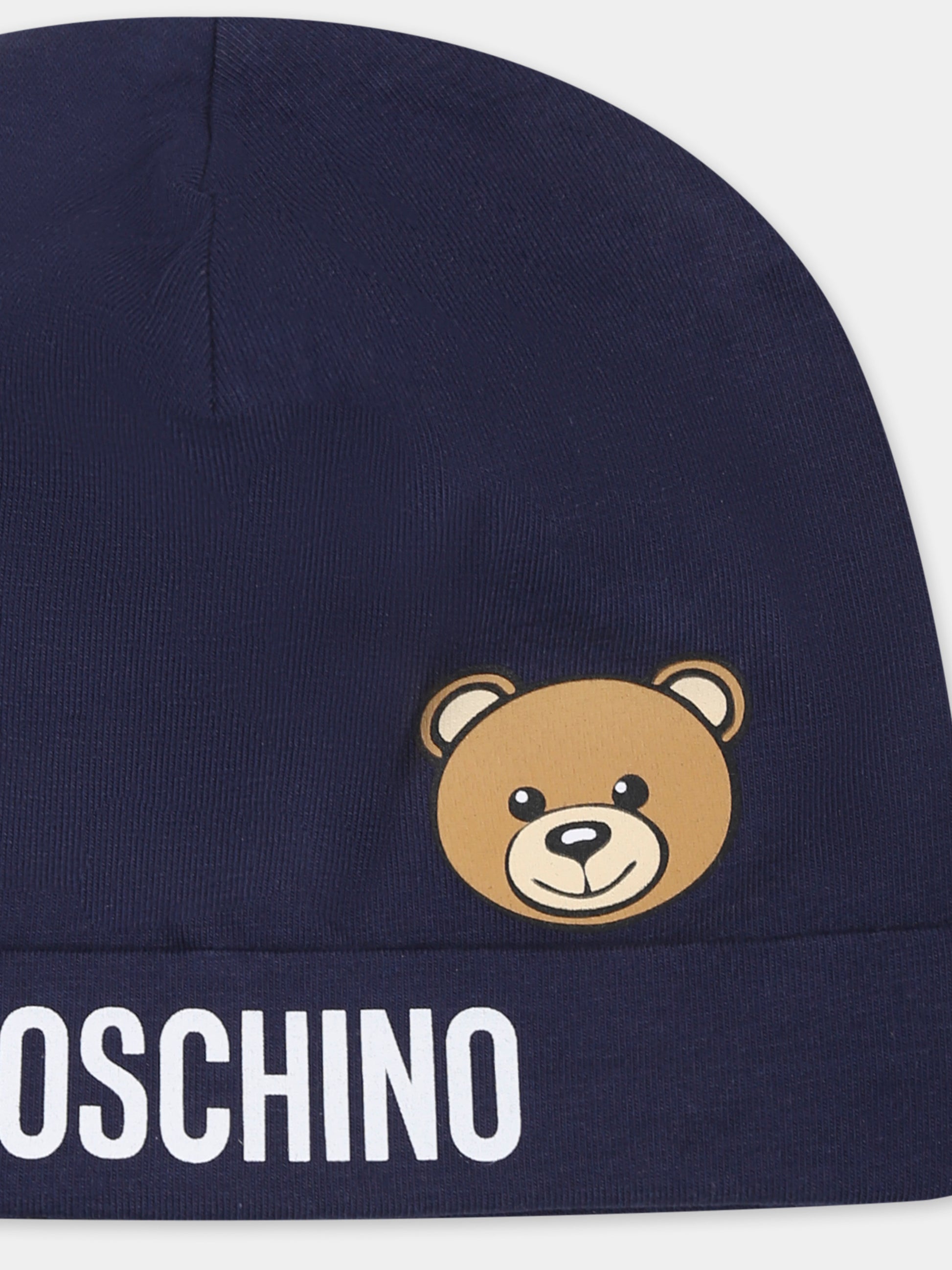 Berretto blu per neonato con Teddy Bear e logo,Moschino Kids,MUX05A LBA00 40016