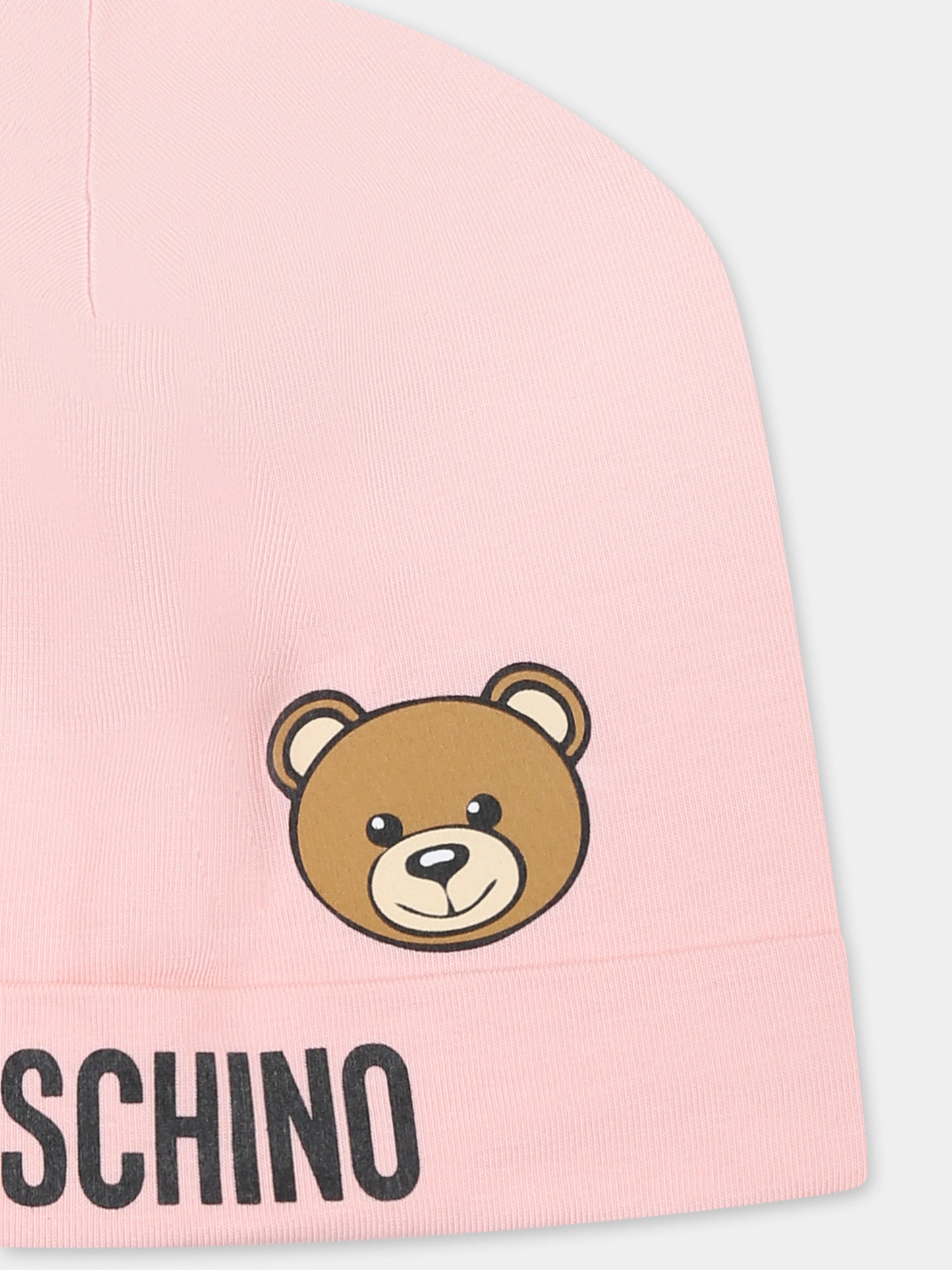 Berretto rosa per neonata con Teddy Bear e logo,Moschino Kids,MUX05A LBA00 50209