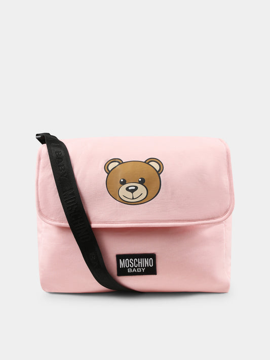 Pink changing bag for baby girl with Teddy Bear