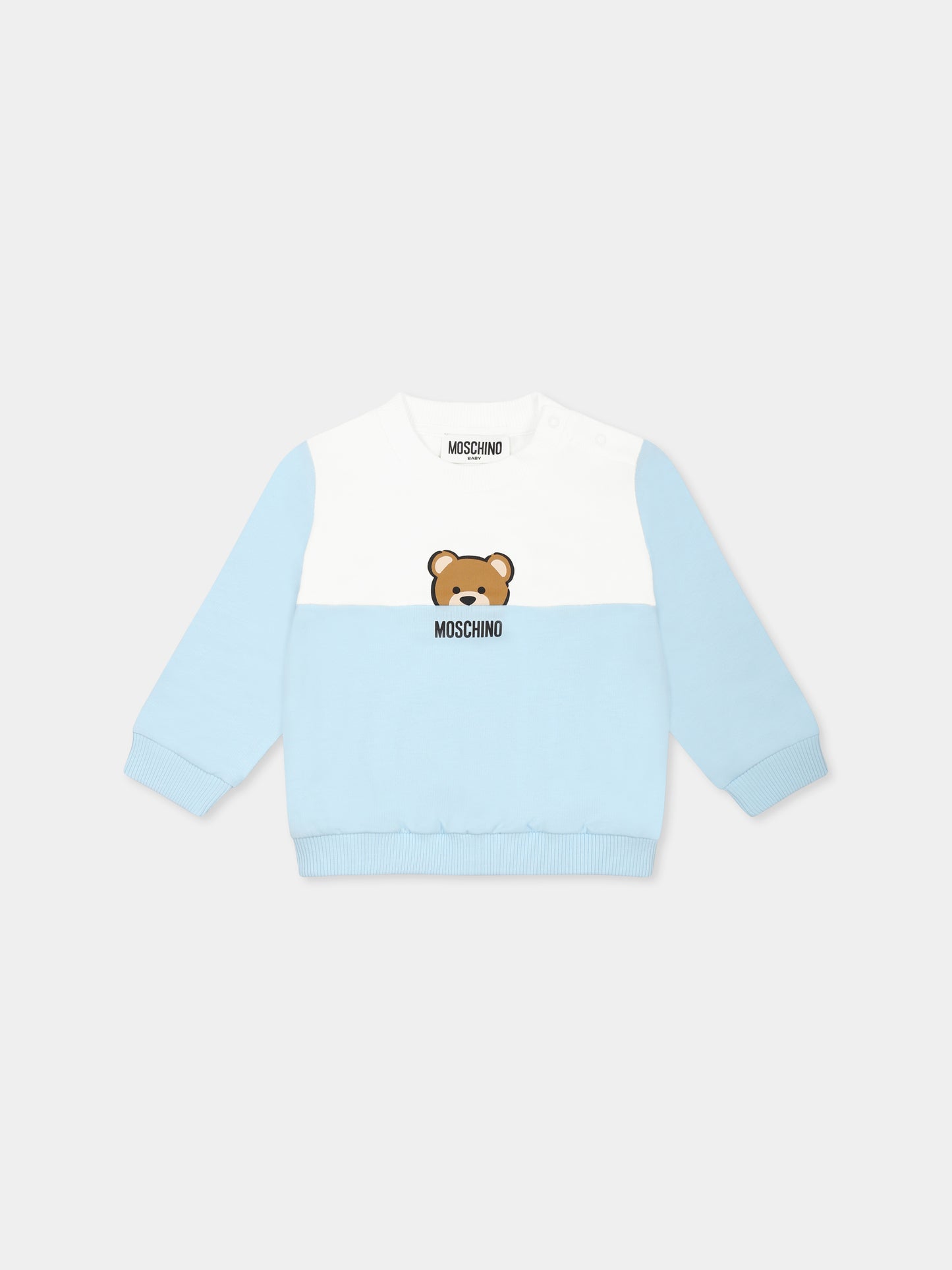 Felpa celeste per neonato con Teddy Bear,Moschino Kids,MUY083 LCA51 40304
