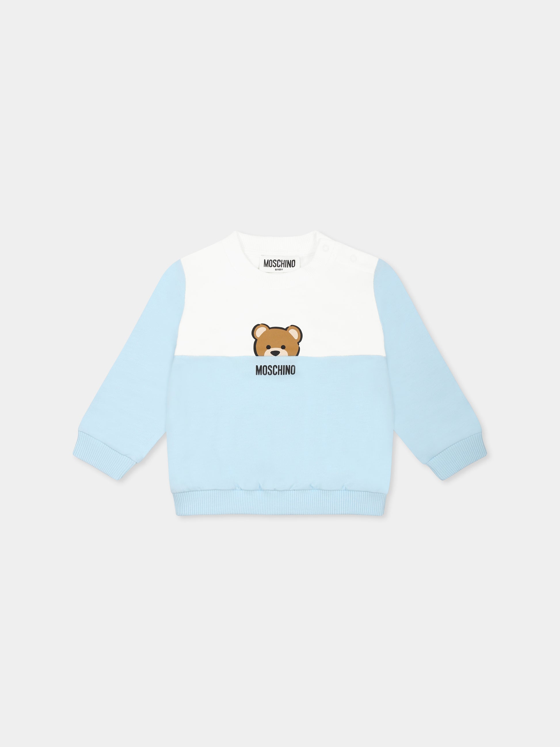 Felpa celeste per neonato con Teddy Bear,Moschino Kids,MUY083 LCA51 40304