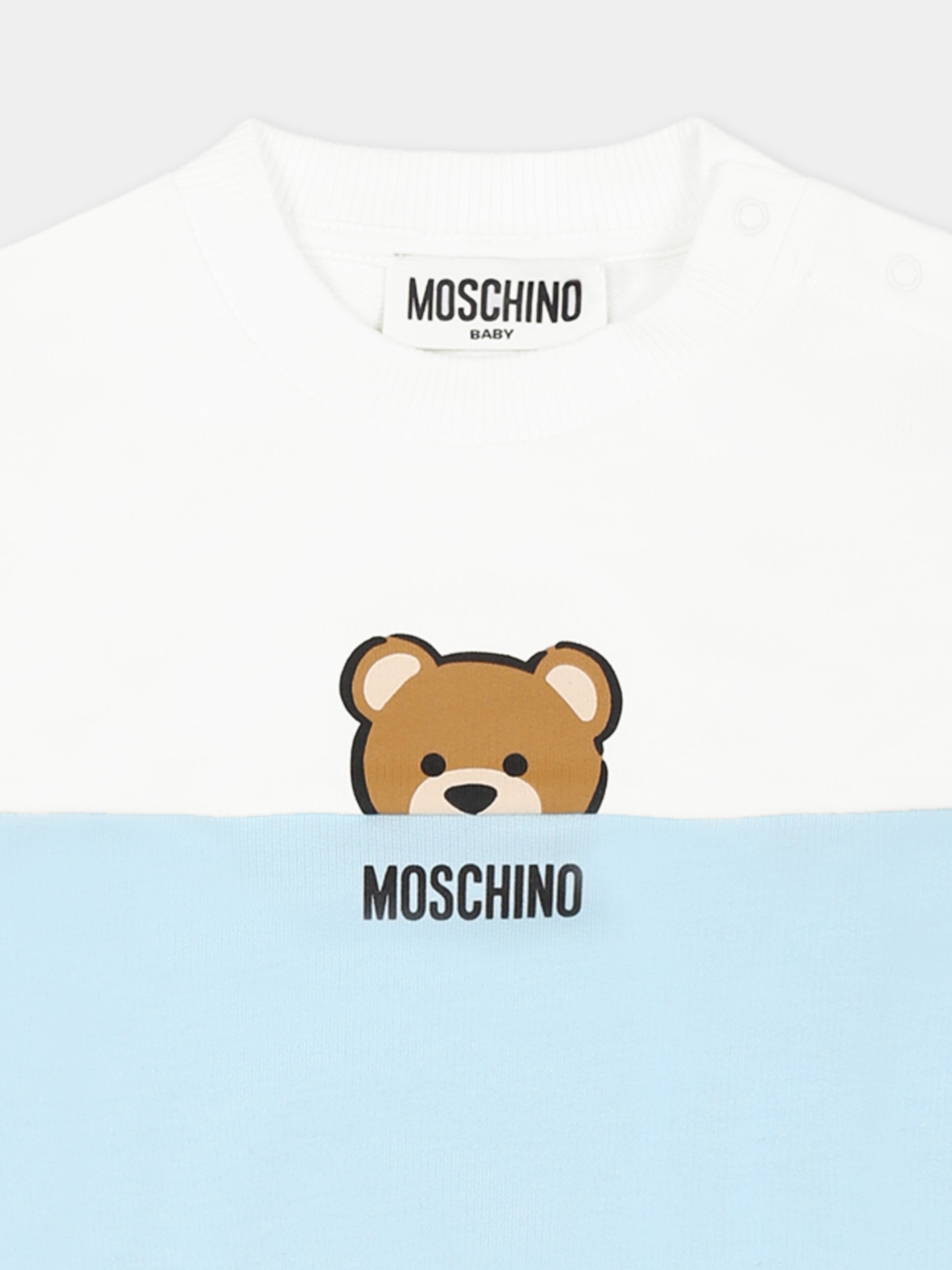 Felpa celeste per neonato con Teddy Bear,Moschino Kids,MUY083 LCA51 40304