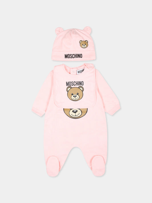 Set tutina rosa per neonata con Teddy Bear,Moschino Kids,MUY085 LCA19 50209