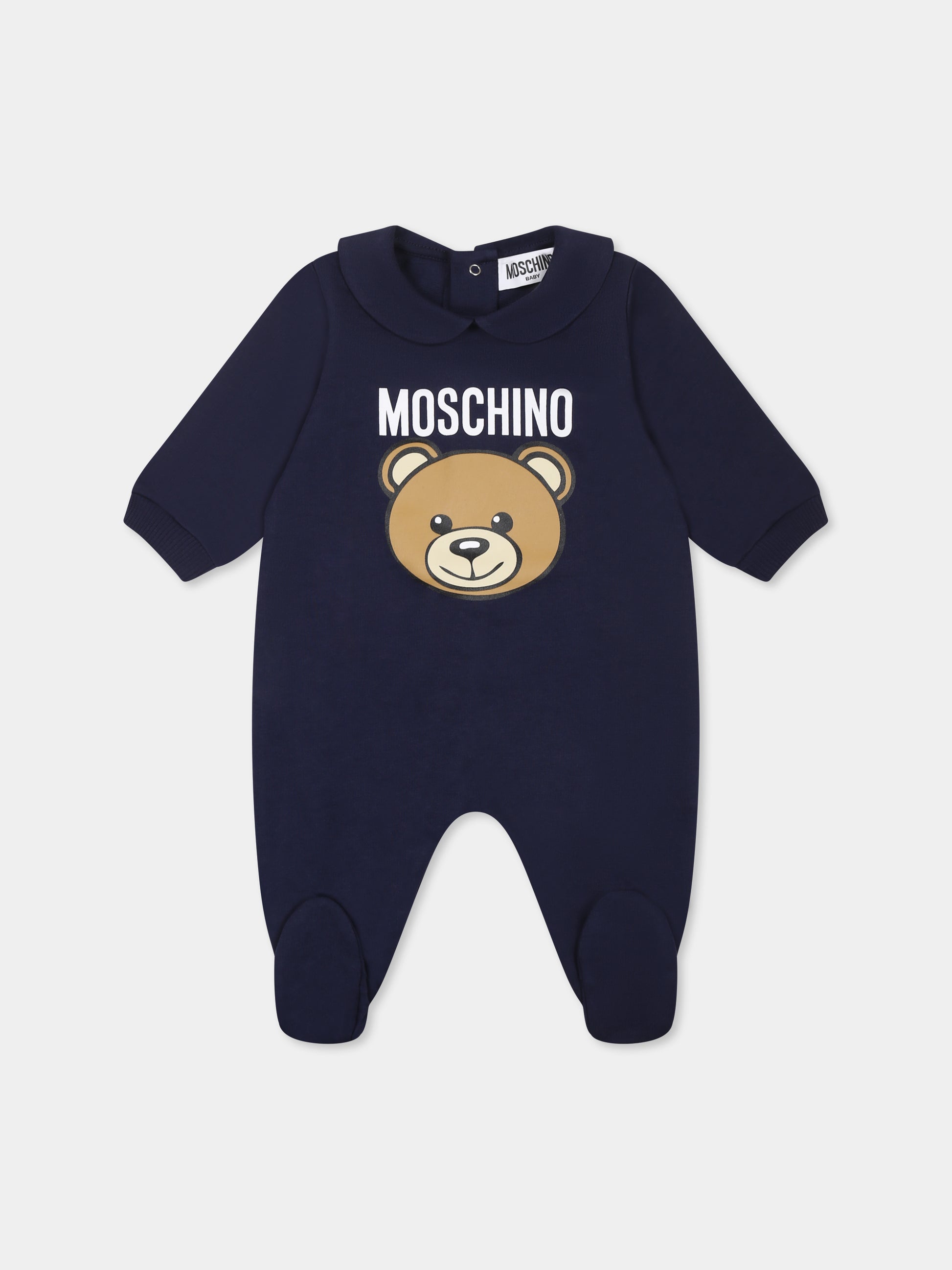 Tutina blu per neonato con Teddy Bear e logo,Moschino Kids,MUY086 LCA19 40016