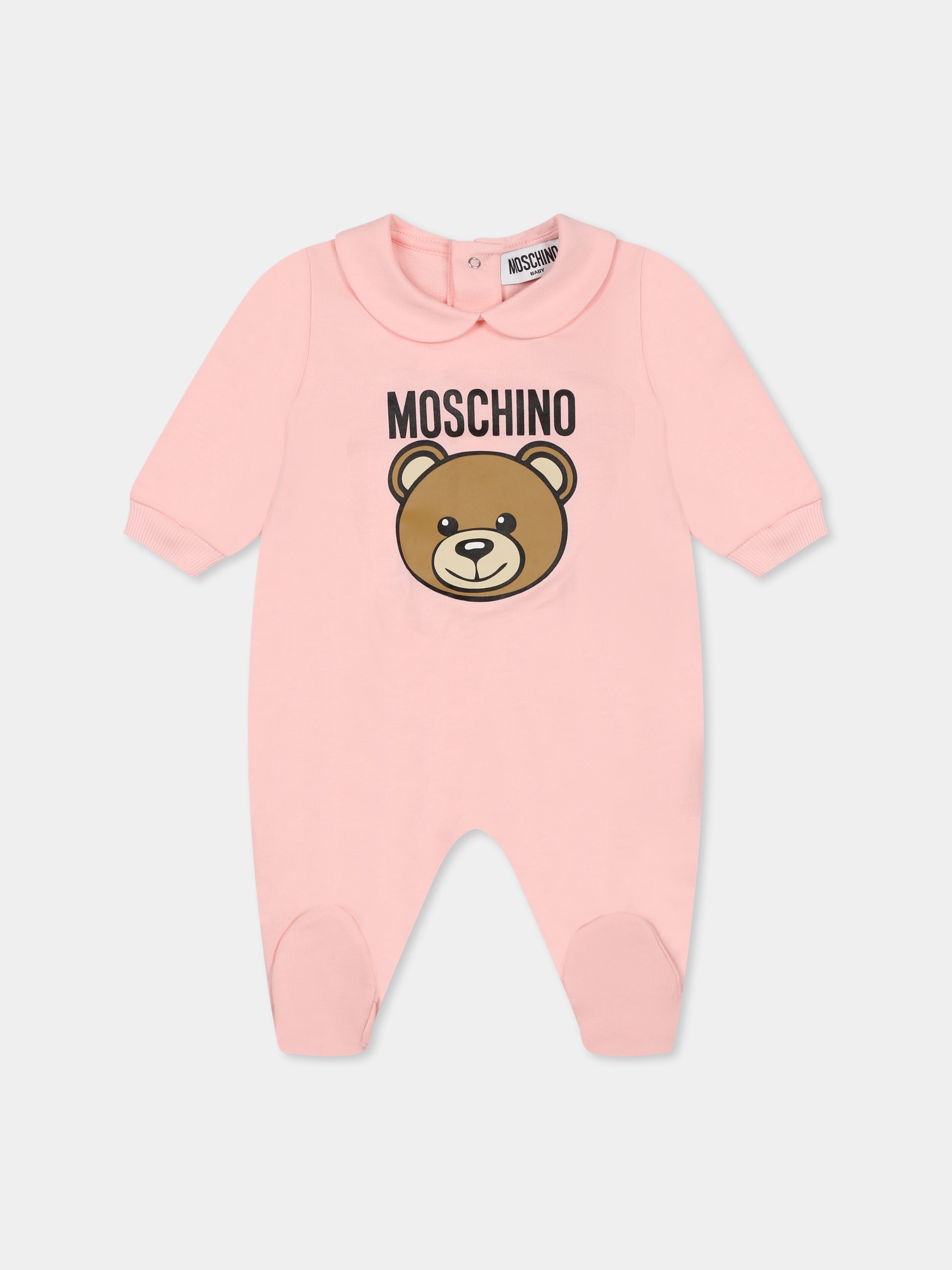 Tutina rosa per neonata con Teddy Bear e logo,Moschino Kids,MUY086 LCA19 50209
