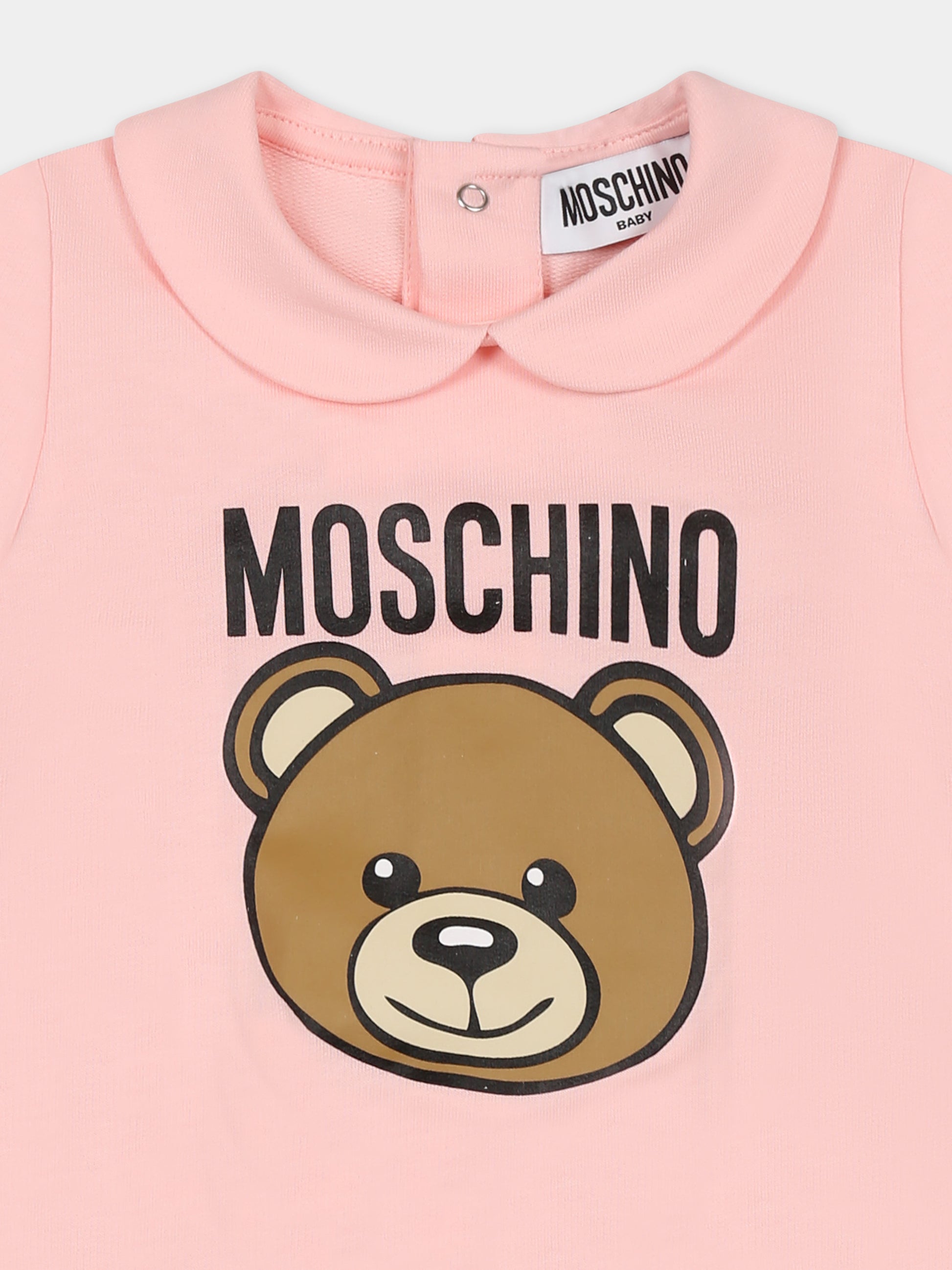 Tutina rosa per neonata con Teddy Bear e logo,Moschino Kids,MUY086 LCA19 50209