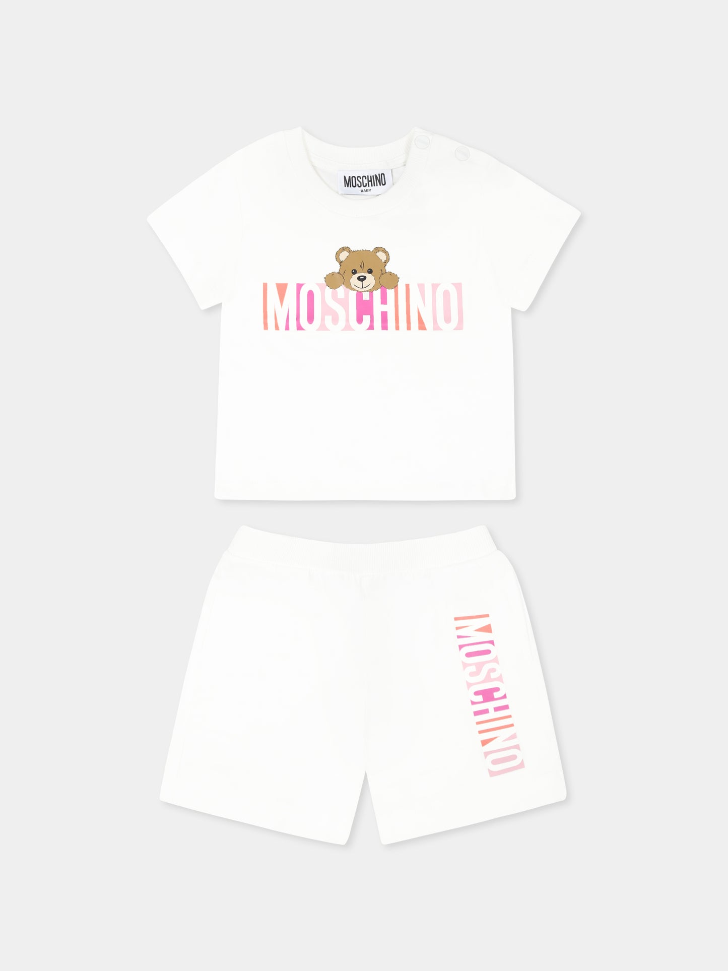 Completo bianco per neonata con Teddy Bear e logo,Moschino Kids,MVG00M LAA02 10063