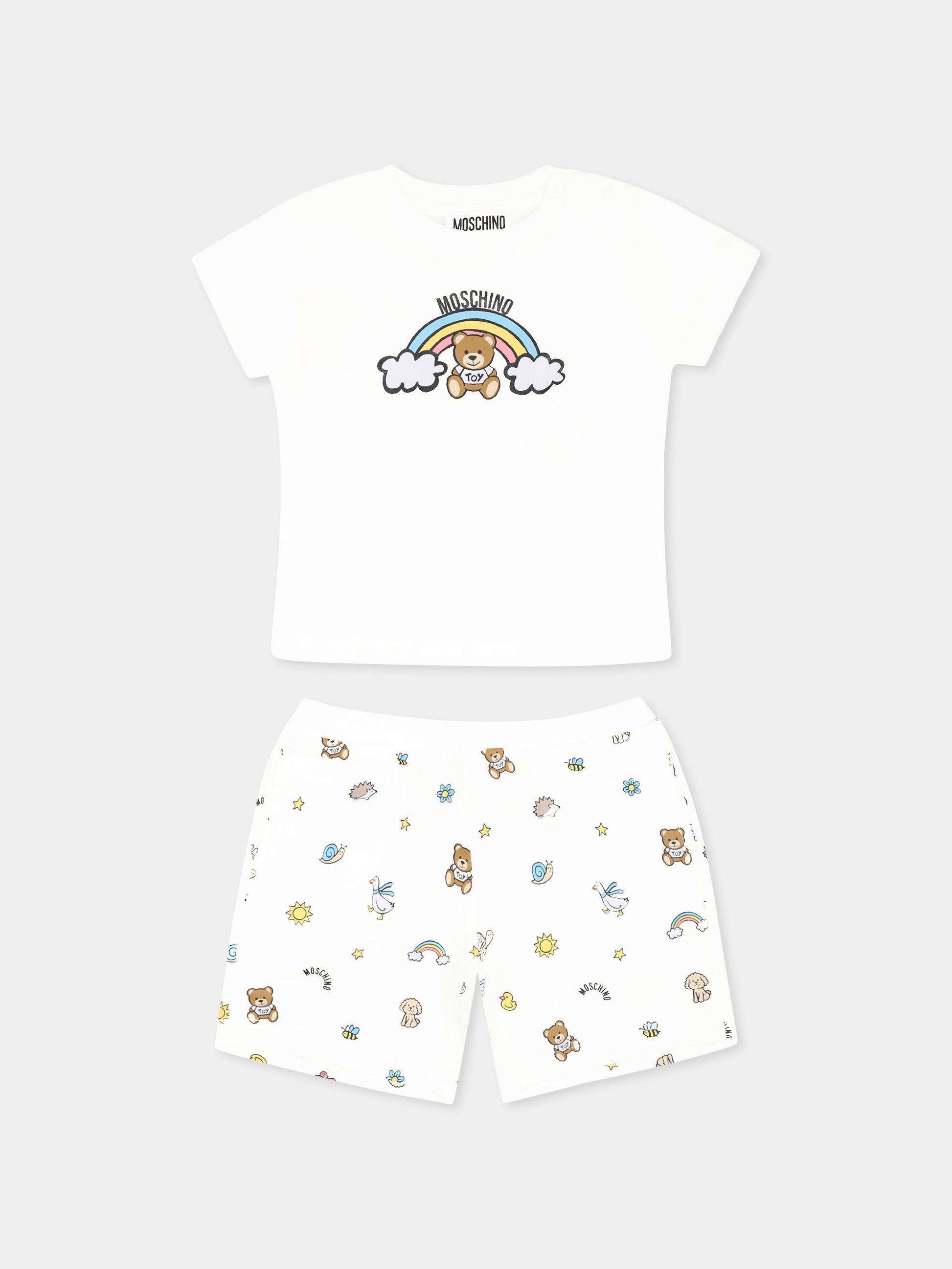 Completo avorio per neonato con Teddy Bear e arcobaleno,Moschino Kids,MYG00M LABA6 10063