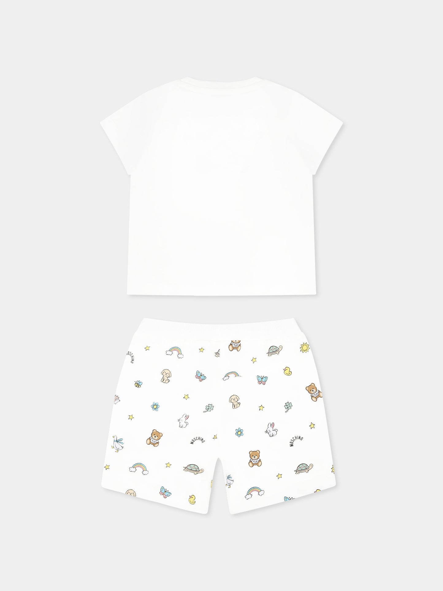 Completo avorio per neonato con Teddy Bear e arcobaleno,Moschino Kids,MYG00M LABA6 10063