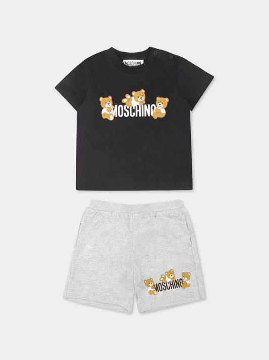 Completo multicolor per neonato con tre Teddy Bears e logo,Moschino Kids,MZG00M LAA03 82213