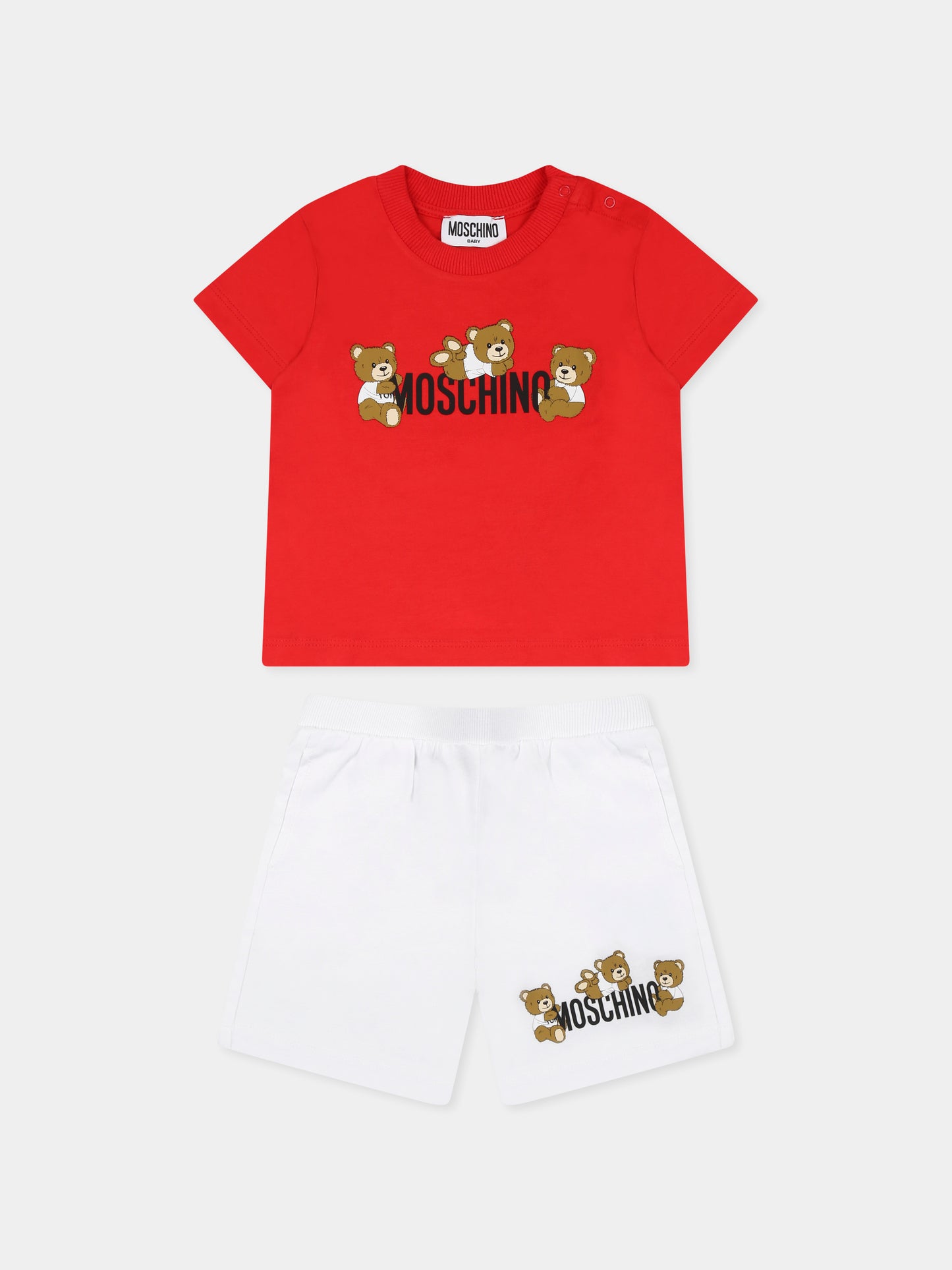 Completo multicolor per neonato con tre Teddy Bears e logo,Moschino Kids,MZG00M LAA03 85268