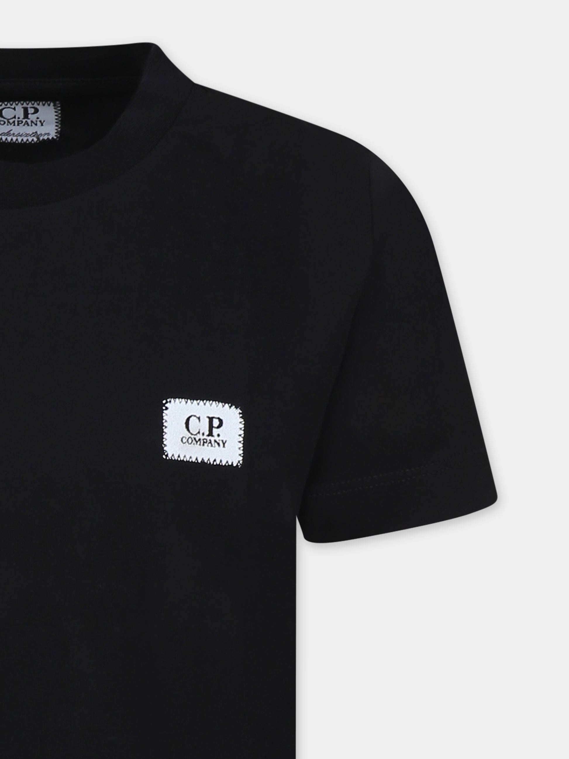 T-shirt nera per bambino con logo,C. P. Company,C6M008 LAA17 60100