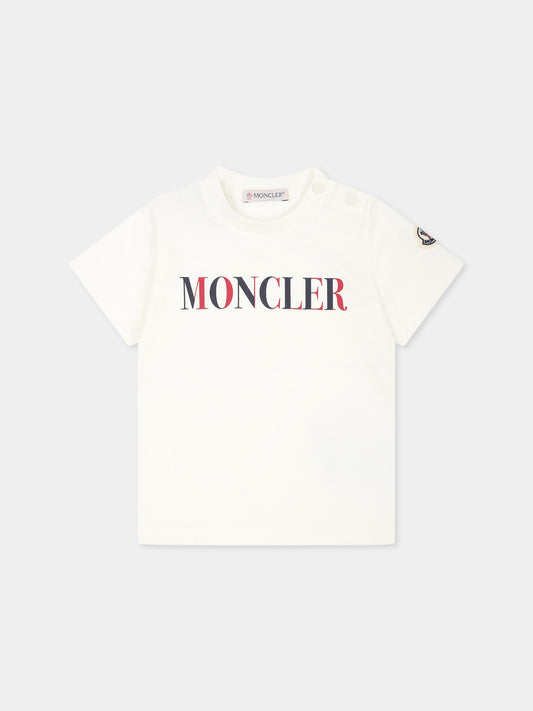 T-shirt bianca per neonati con logo,Moncler Kids,K1951 8C00013 89AUM F01