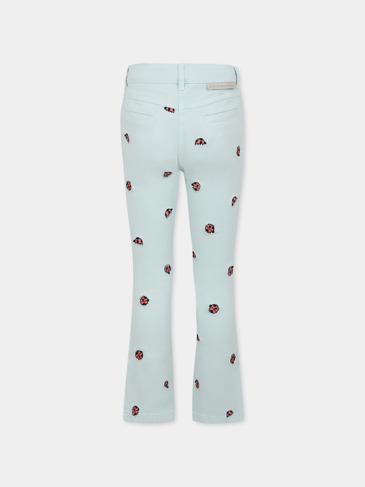 Green denim jeans for girl with ladybugs