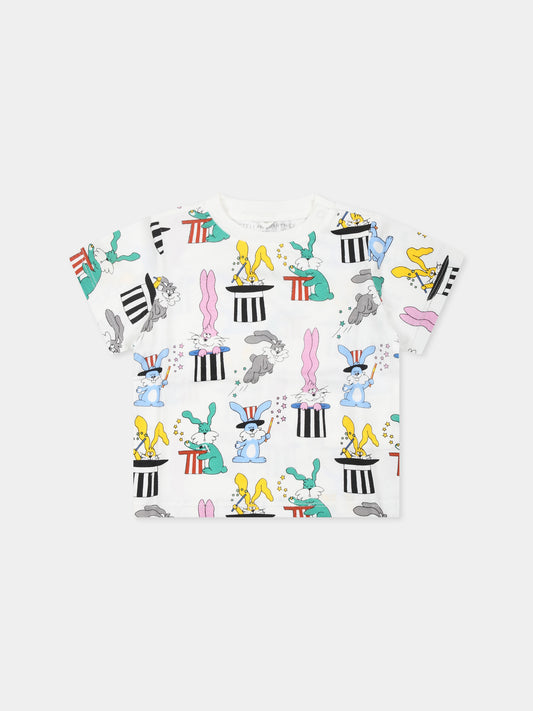 T-shirt bianca per neonato con coniglio e cappello da mago,Stella Mccartney Kids,TW8501 Z2739 101MC