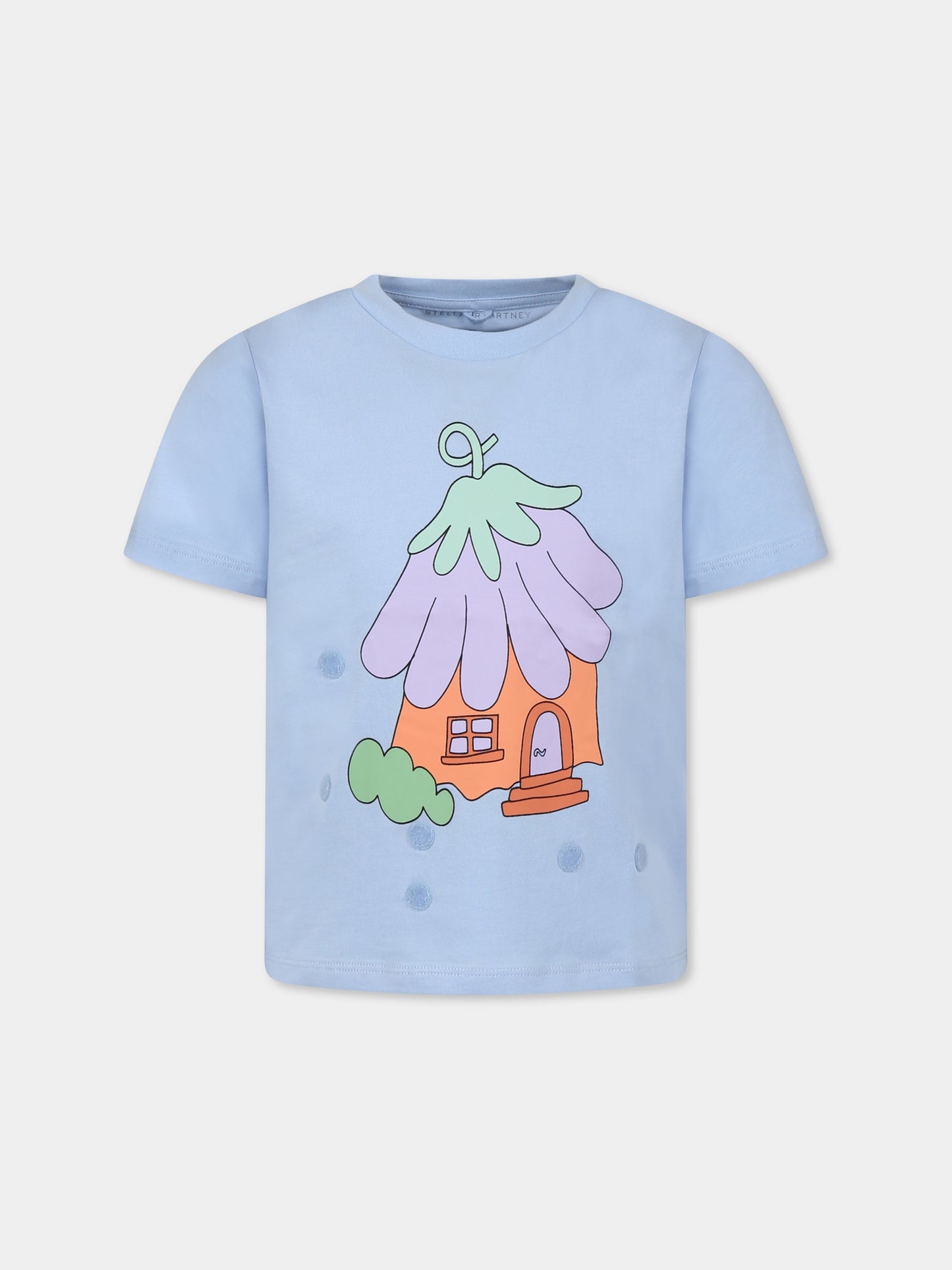 Light blue t-shirt for girl with house print