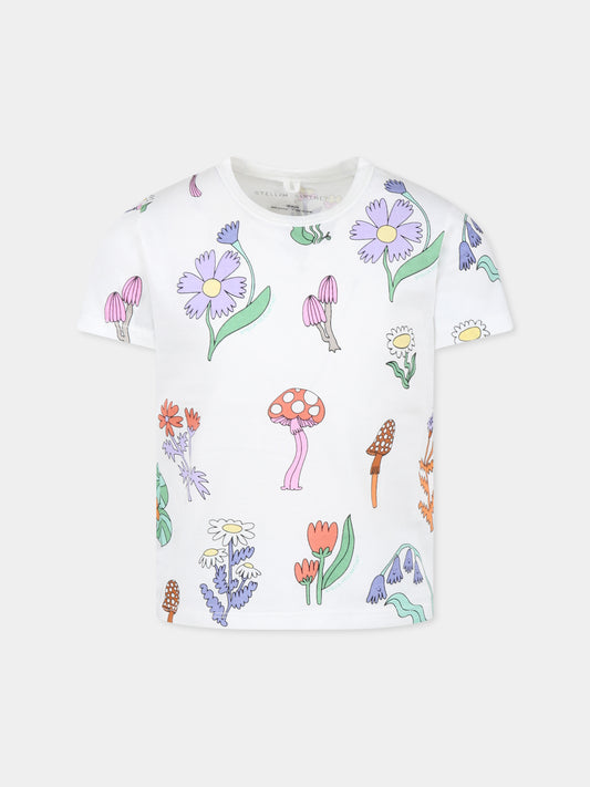 T-shirt bianca per bambina con fiori,Stella Mccartney Kids,TW8A71 Z2582 101MC