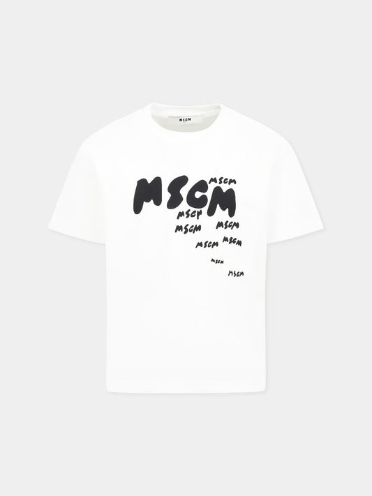 T-shirt bianca per bambino con logo,Msgm Kids,S5MSJBTH008 001