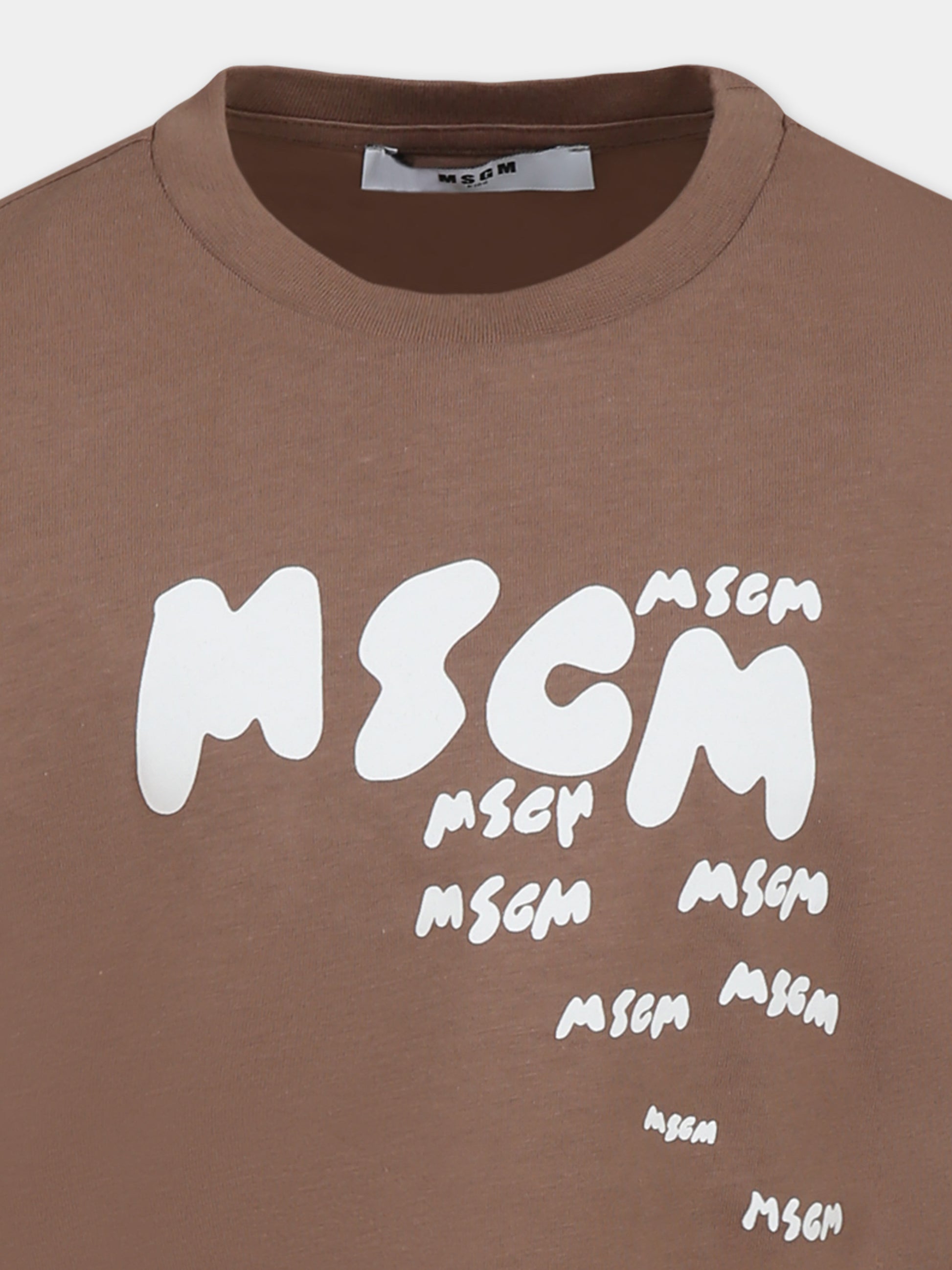 T-shirt marrone per bambino con logo,Msgm Kids,S5MSJBTH008 MS008