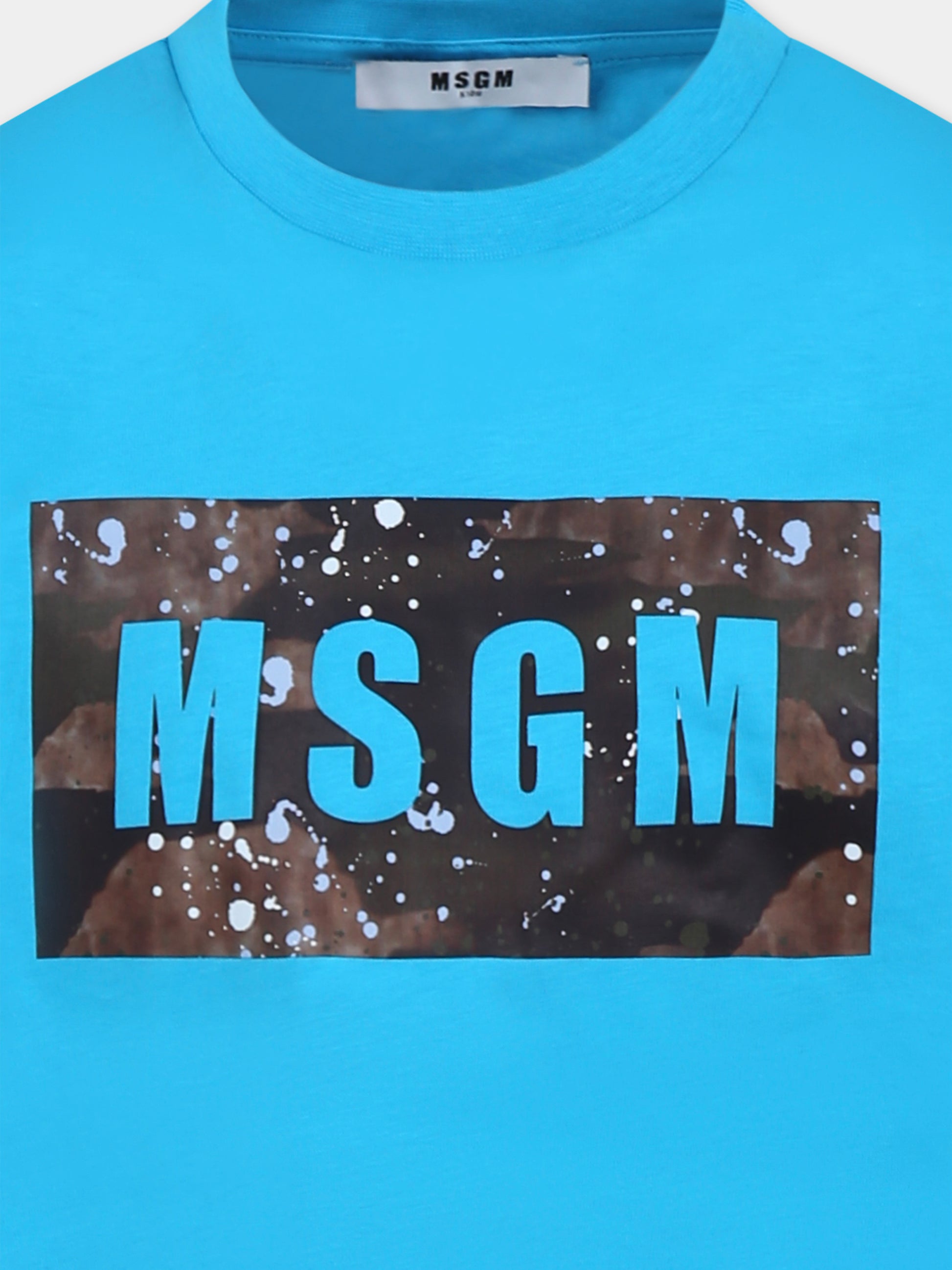 T-shirt azzurra per bambino con logo,Msgm Kids,S5MSJBTH036 MS011