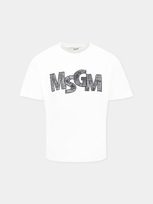 T-shirt bianca per bambino con logo,Msgm Kids,S5MSJBTH274 001