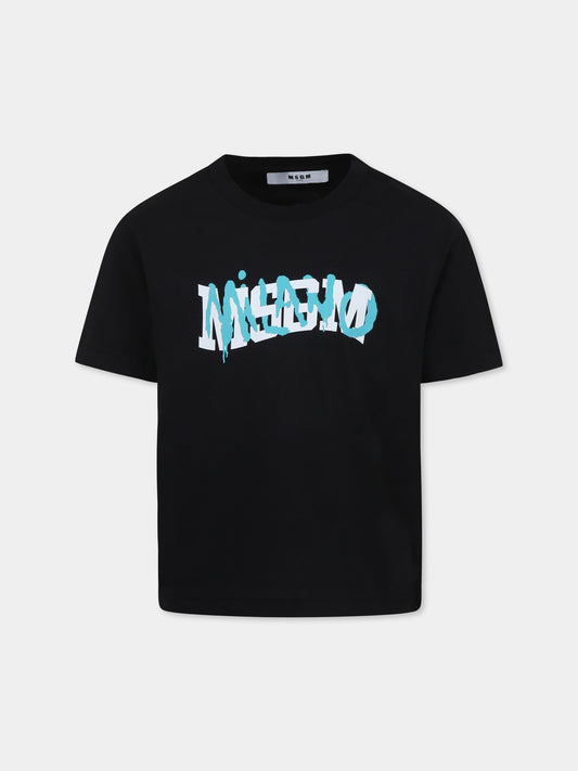 T-shirt nera per bambino con logo,Msgm Kids,S5MSJBTH309 110