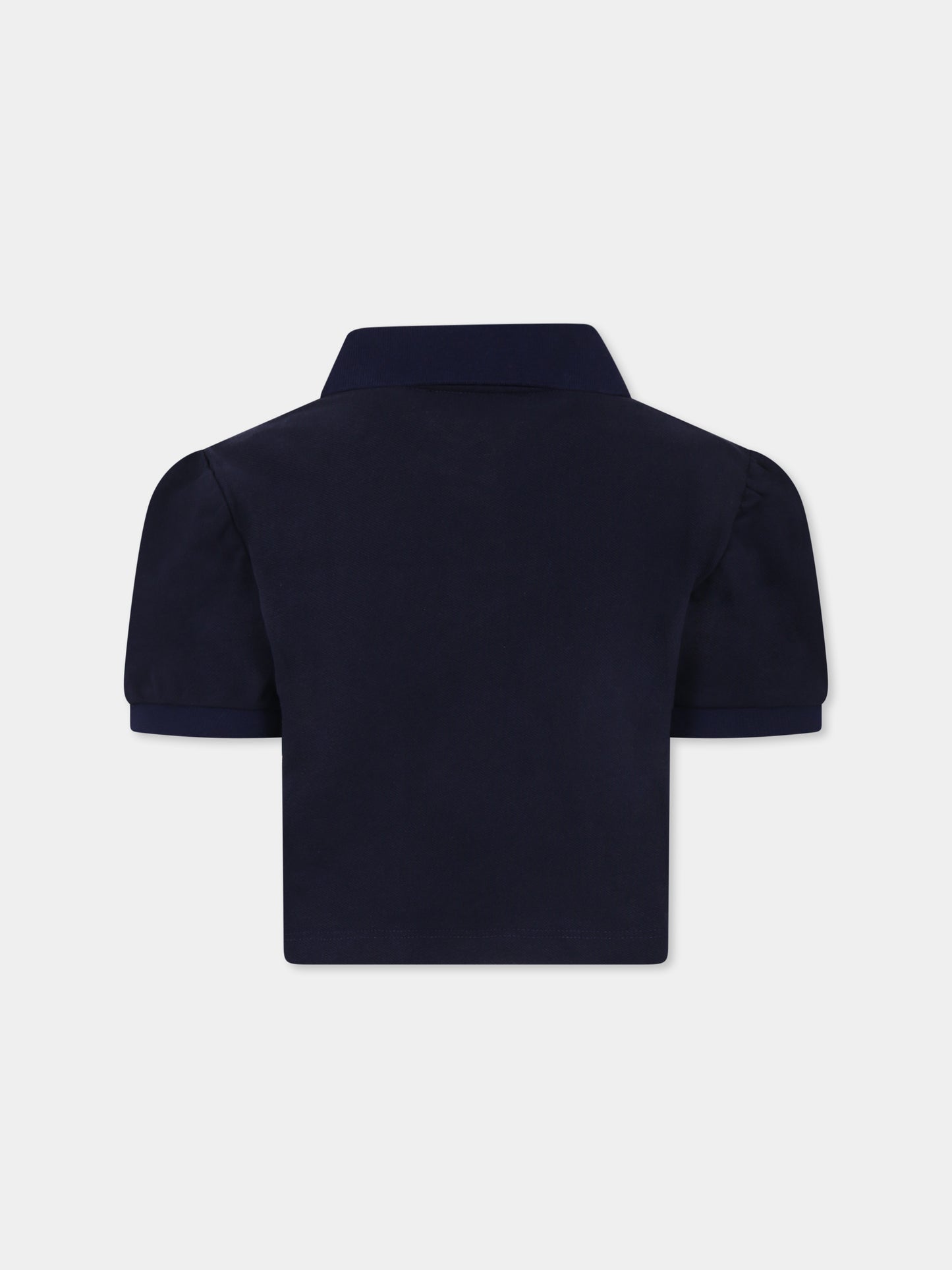 Polo crop blu per bambina con logo,Msgm Kids,S5MSJGPO268 060