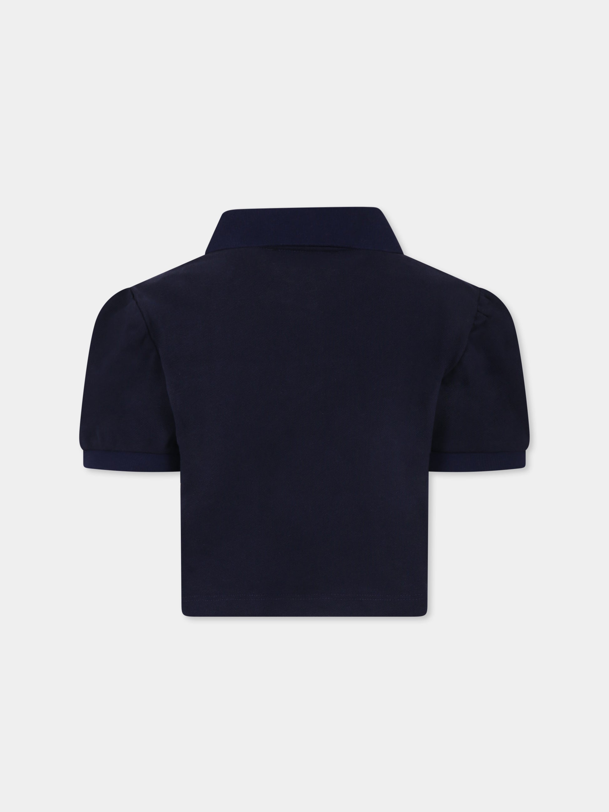 Polo crop blu per bambina con logo,Msgm Kids,S5MSJGPO268 060