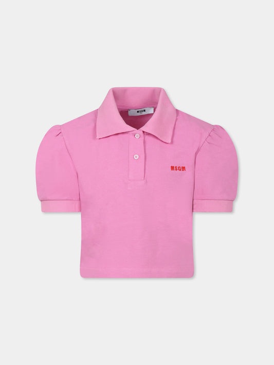 Polo crop rosa per bambina con logo,Msgm Kids,S5MSJGPO268 MS003