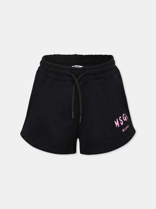 Shorts neri per bambina con logo,Msgm Kids,S5MSJGSH092 110/75