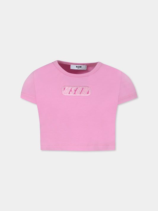 T-shirt crop rosa per bambina con logo,Msgm Kids,S5MSJGTH082 MS003