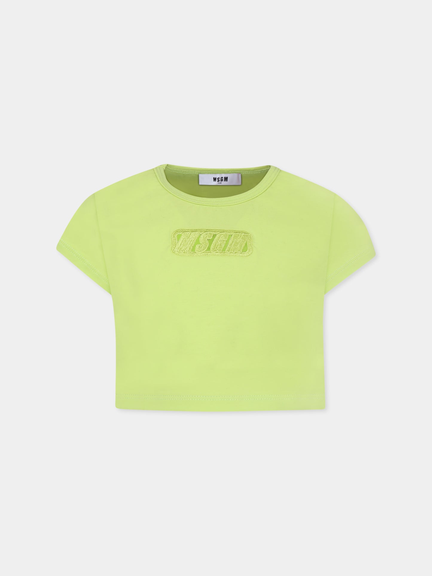 T-shirt crop verde per bambina con logo,Msgm Kids,S5MSJGTH082 086