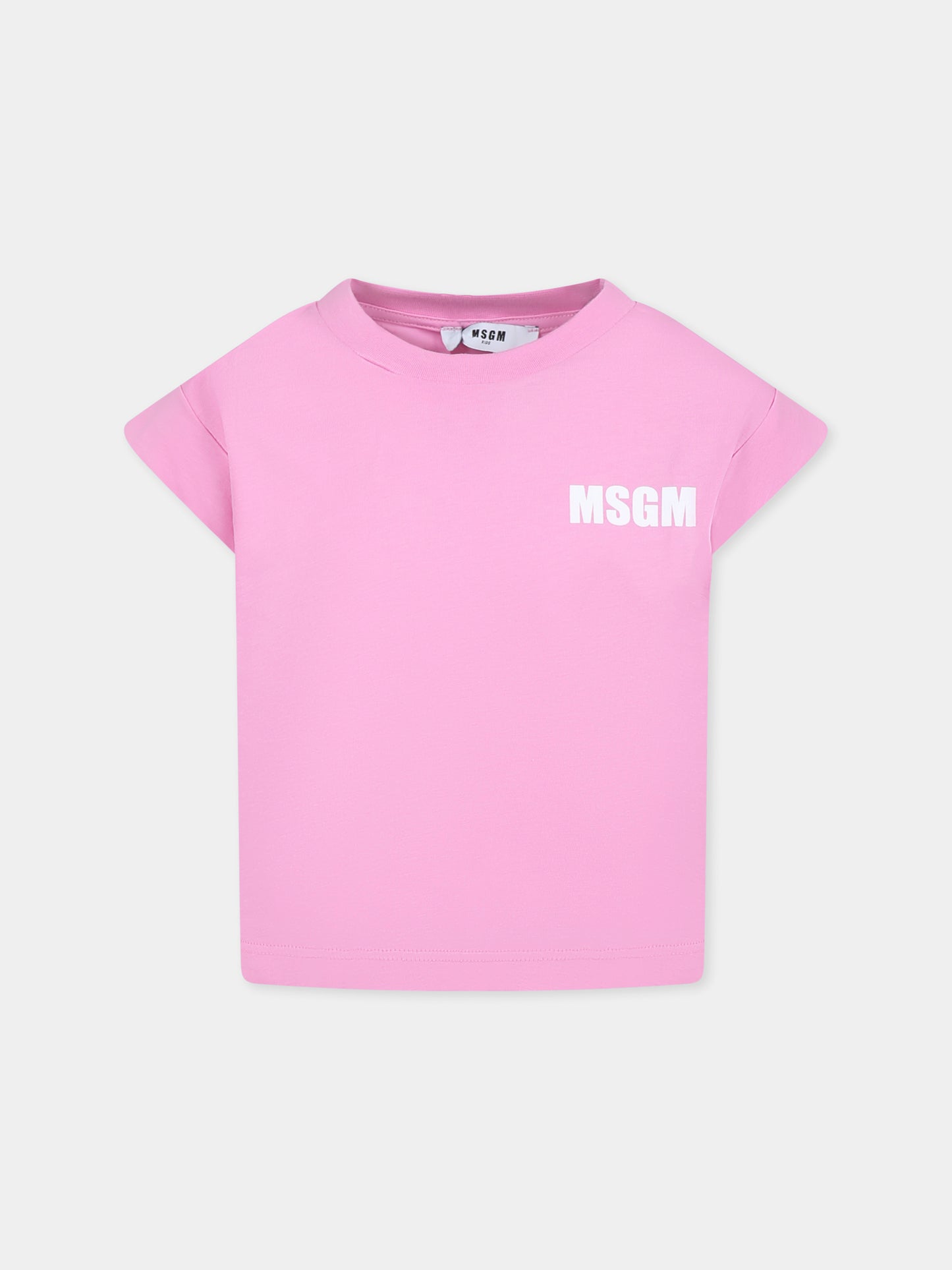 T-shirt rosa per bambina con logo,Msgm Kids,S5MSJGTH083 MS003