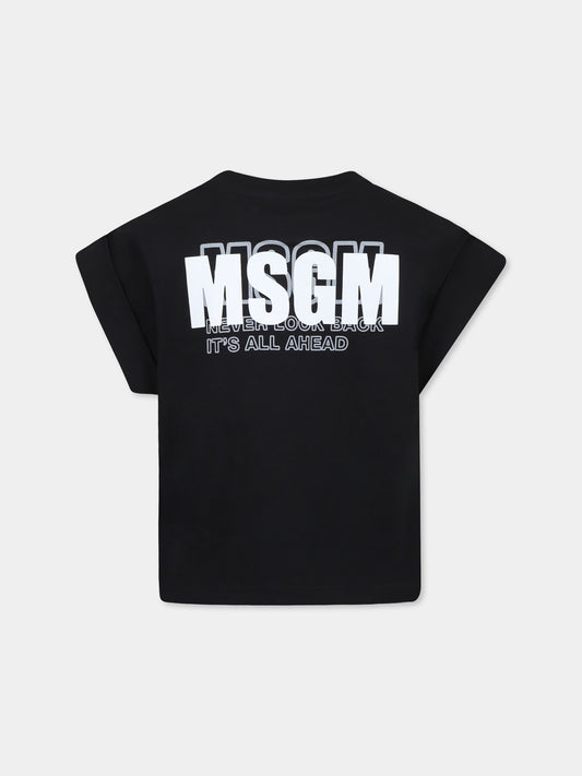 T-shirt nera per bambina con logo,Msgm Kids,S5MSJGTH083 110