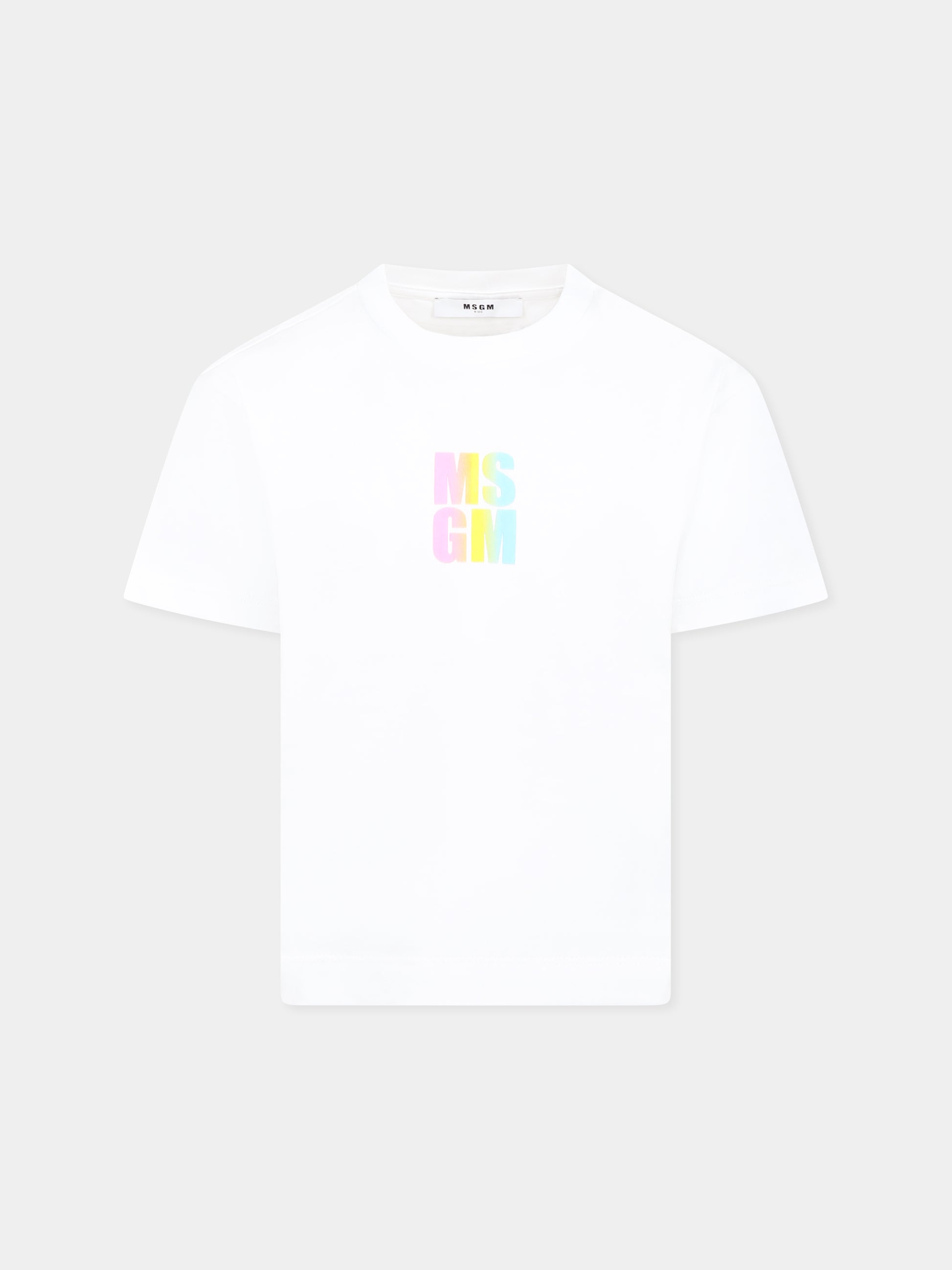 T-shirt bianca per bambina con logo,Msgm Kids,S5MSJGTH218 001