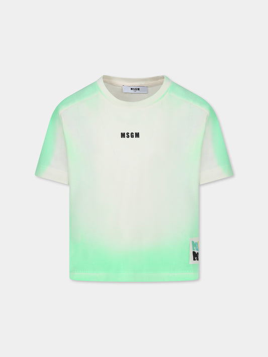 T-shirt verde per bambina con logo,Msgm Kids,S5MSJGTH304 MS006