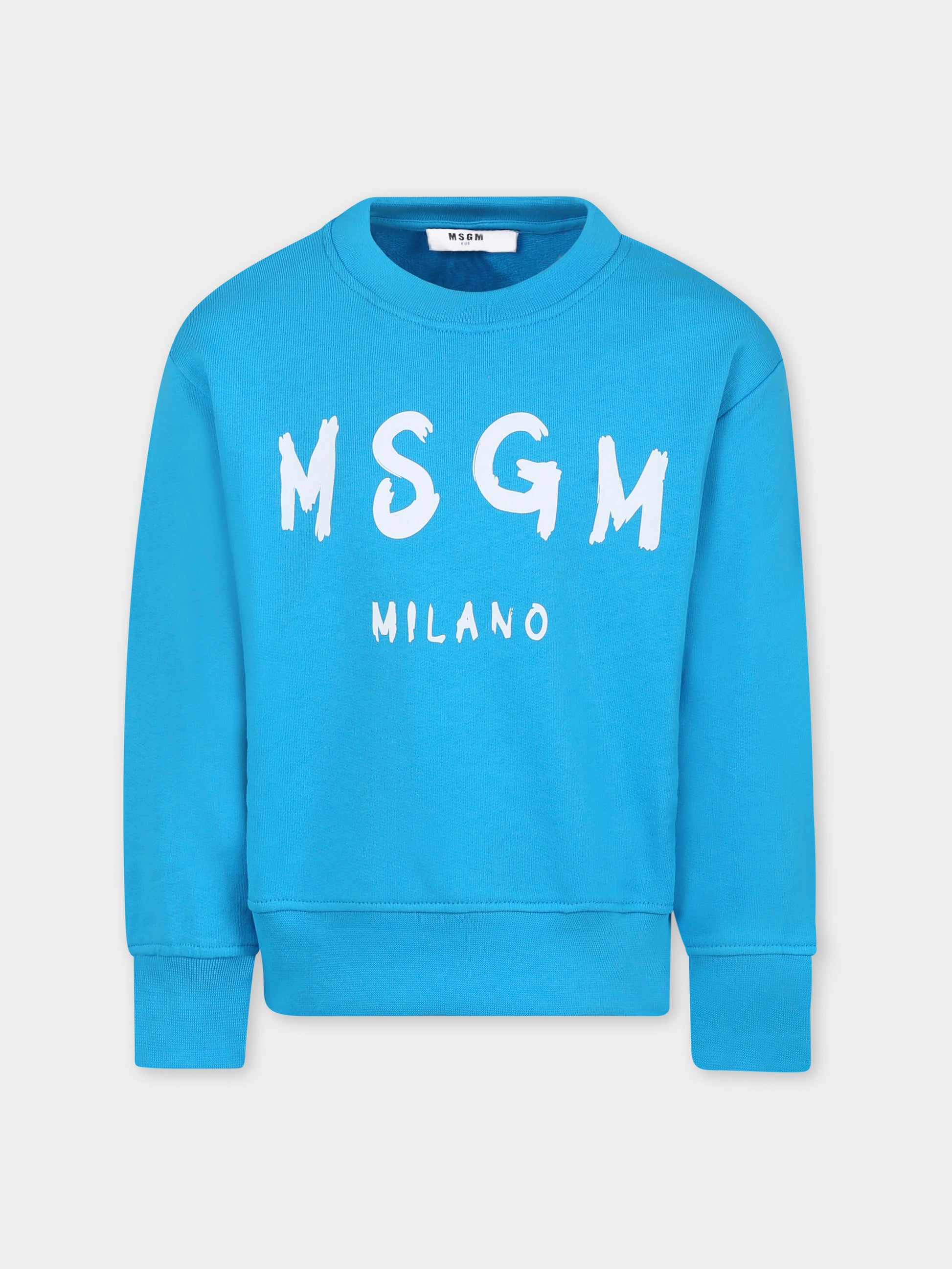 Felpa azzurra per bambini con logo,Msgm Kids,S5MSJUSW050 MS011