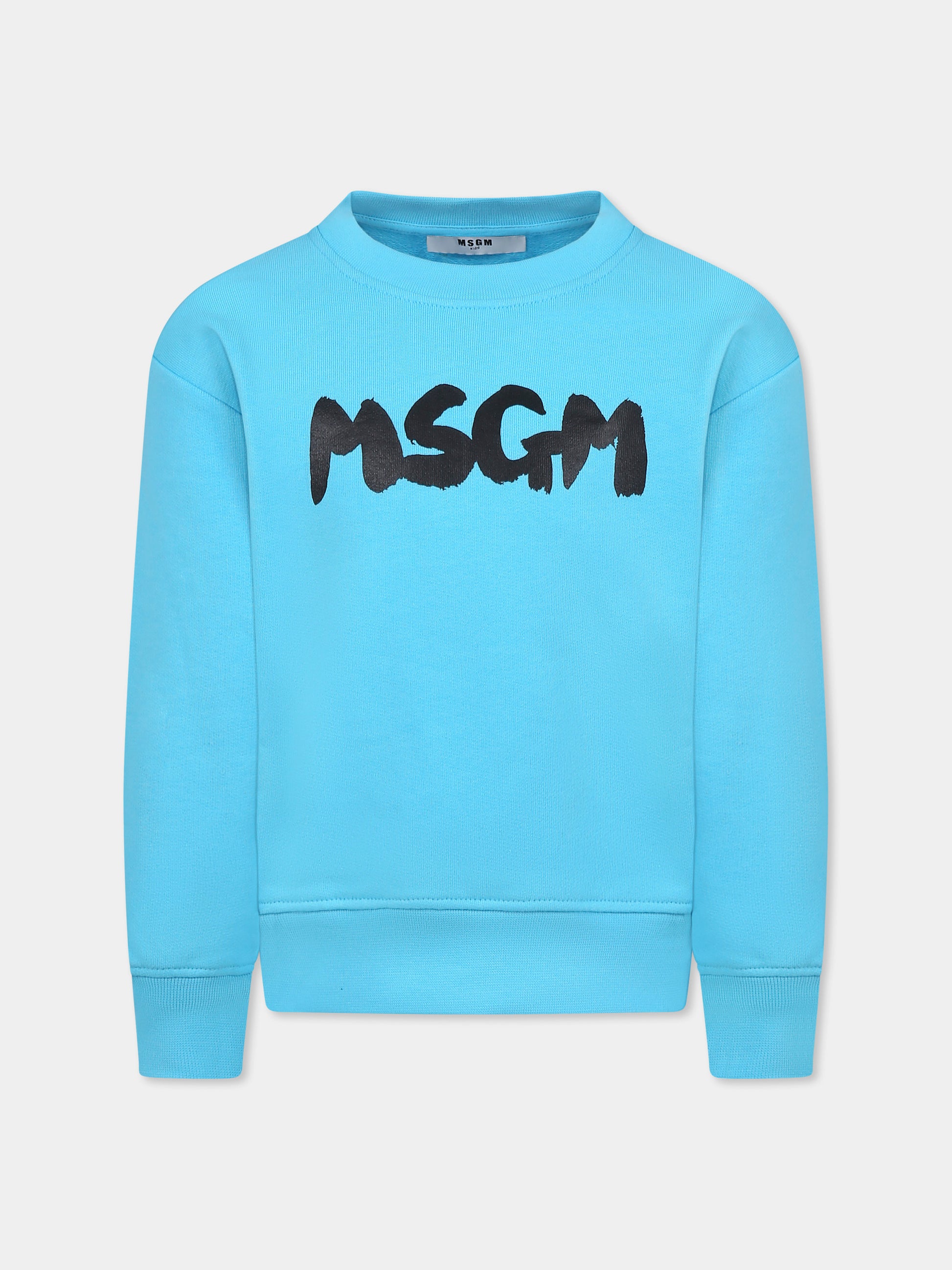 Felpa celeste per bambini con logo,Msgm Kids,S5MSJUSW053 MS005