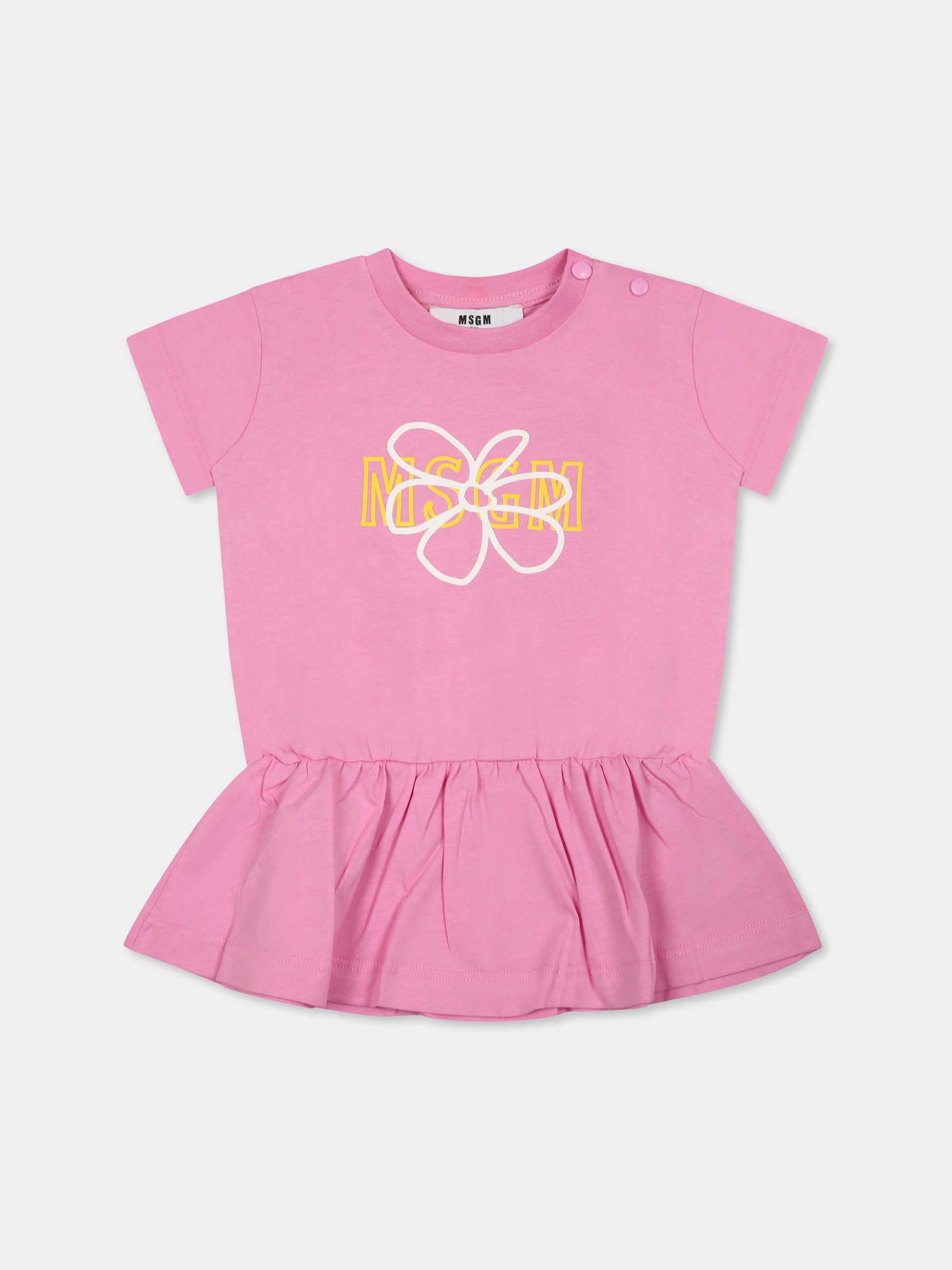 Vestito rosa per neonata con fiore e logo,Msgm Kids,S5MSNGDR306 MS003