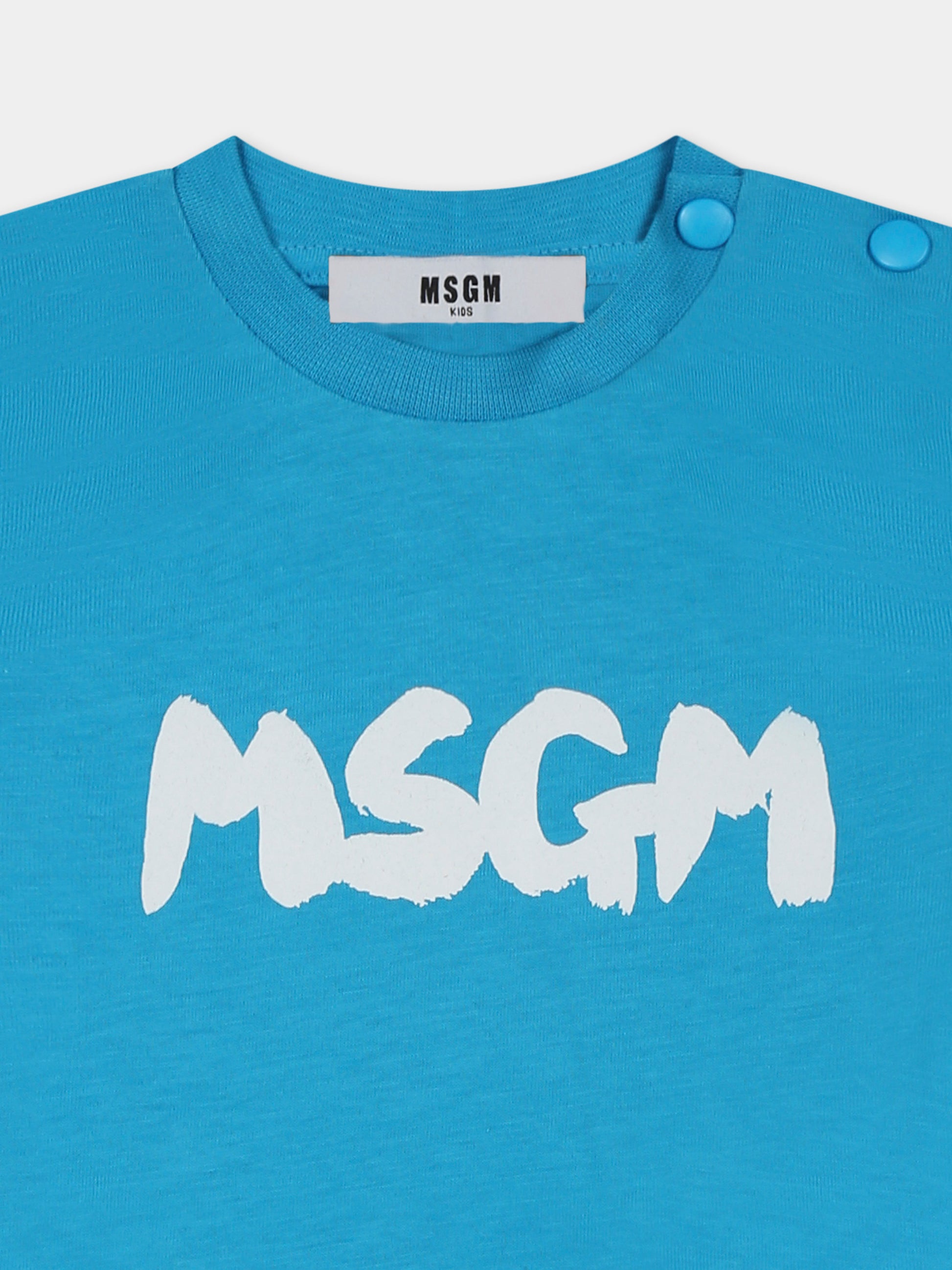 T-shirt azzurra per neonati con logo,Msgm Kids,S5MSUNTH310 MS011