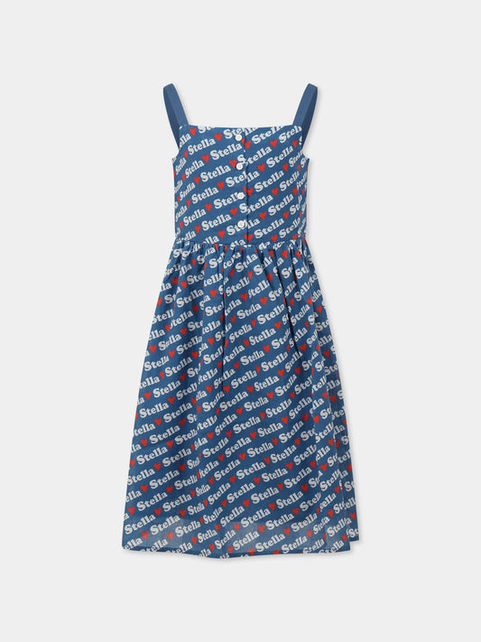 Vestito blu per bambina con logo all over,Stella Mccartney Kids,TW1D52 Z2563 60HMC