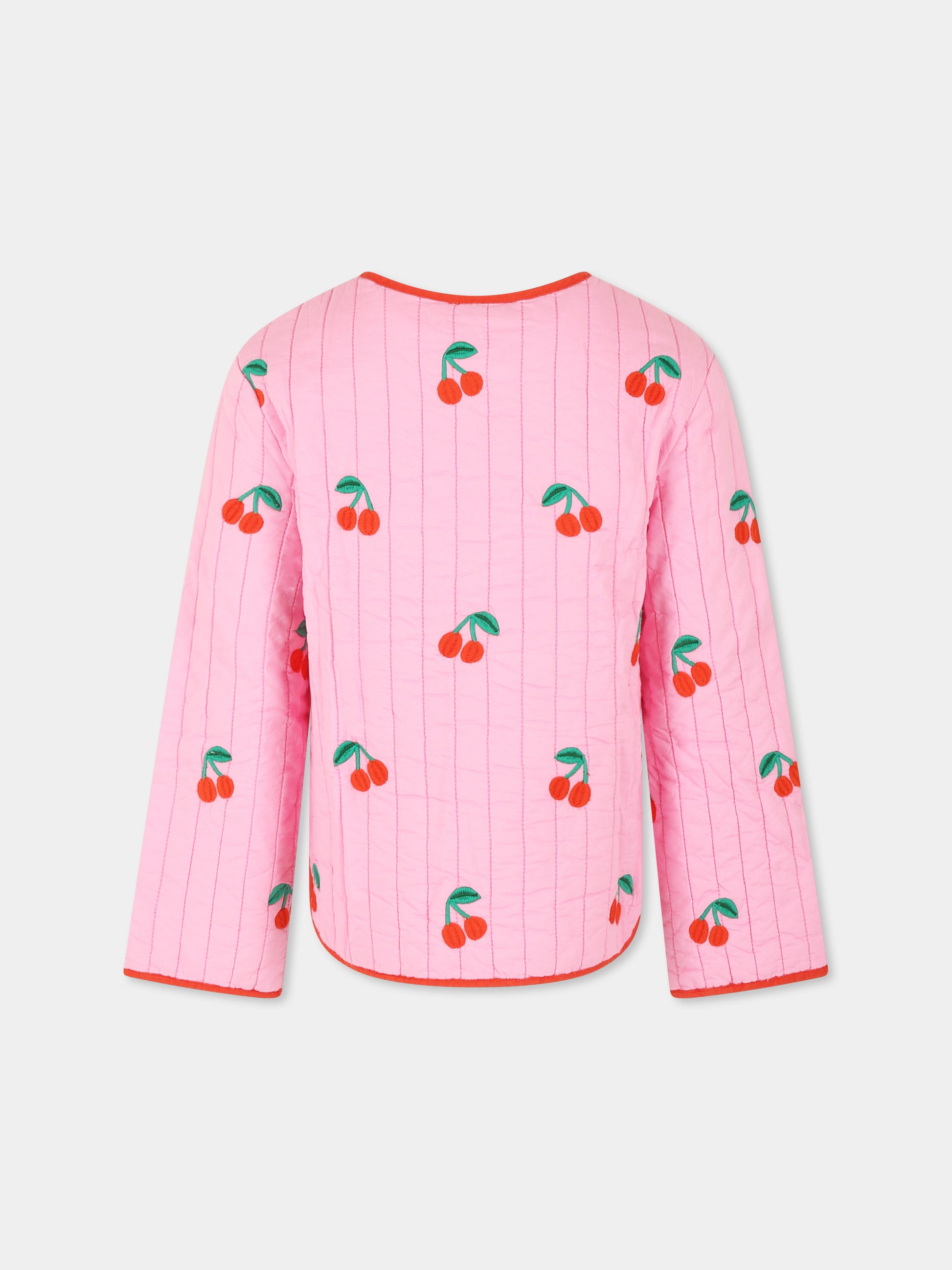 Giubbotto rosa per bambina con ciliegie all over,Stella Mccartney Kids,TW2A47 Z2598 552EM