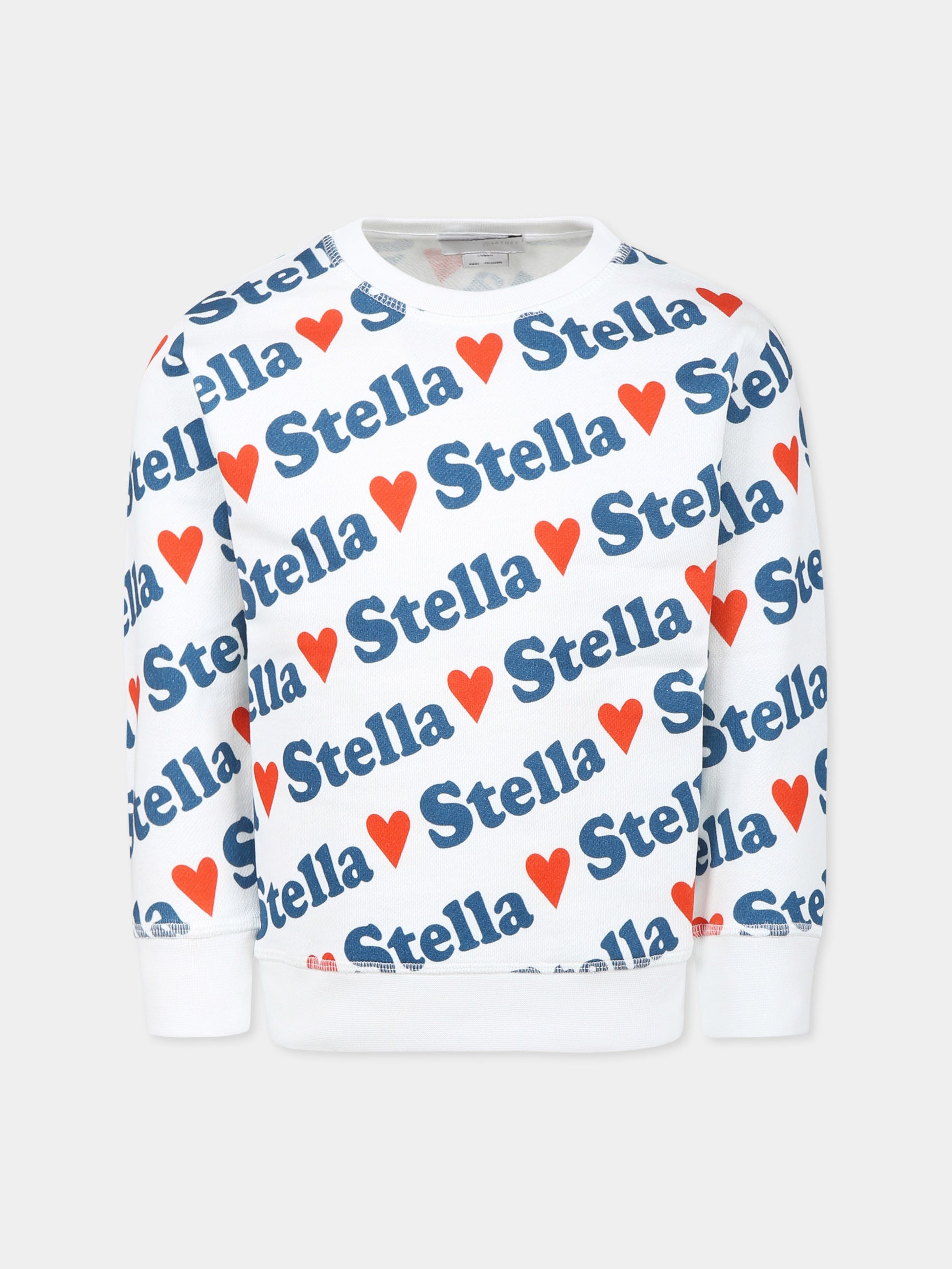 Felpa bianca per bambina con logo all over,Stella Mccartney Kids,TW4C40 Z2533 101MC