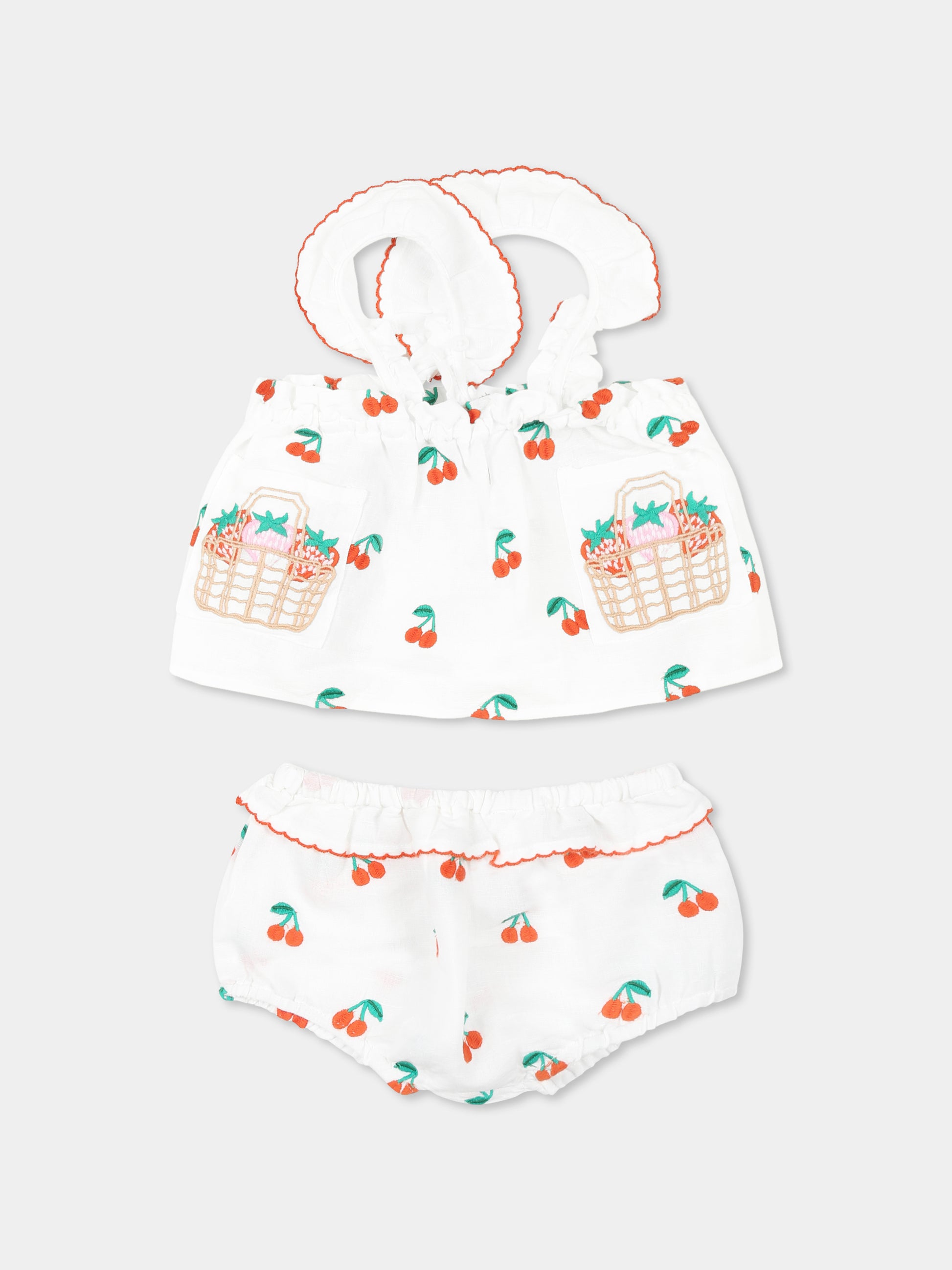 Completo bianco per neonata con fragole all over,Stella Mccartney Kids,TW5002 Z2752 101MC