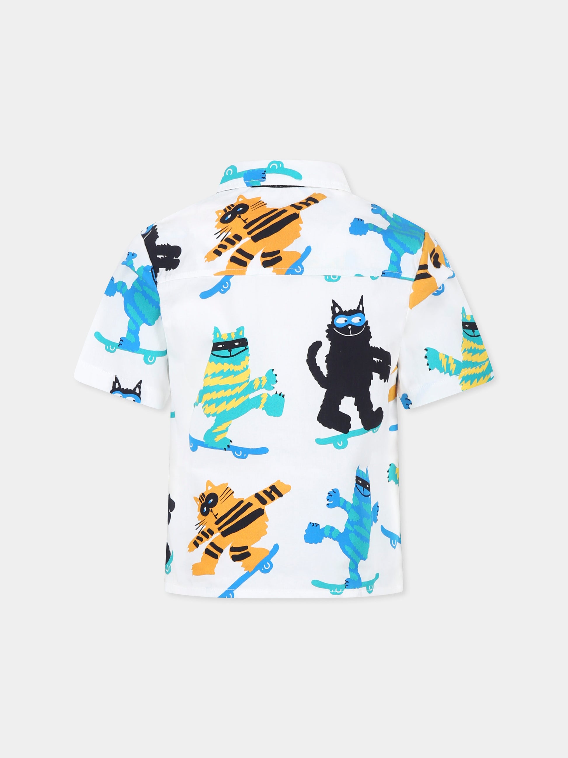 Camicia bianca per bambino con gatti all over,Stella Mccartney Kids,TW5P21 Z2642 101MC