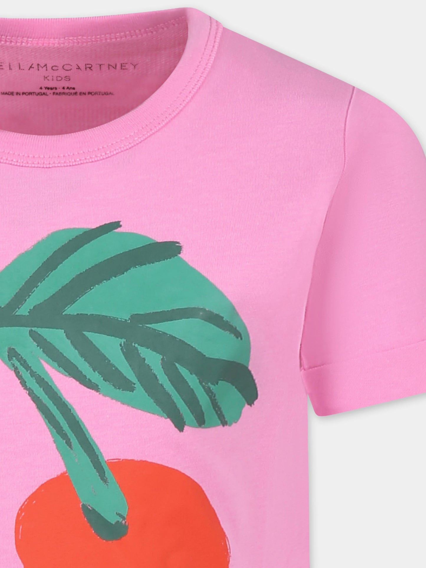 T-shirt rosa per bambina con ciliegie,Stella Mccartney Kids,TW8A81 Z0434 552