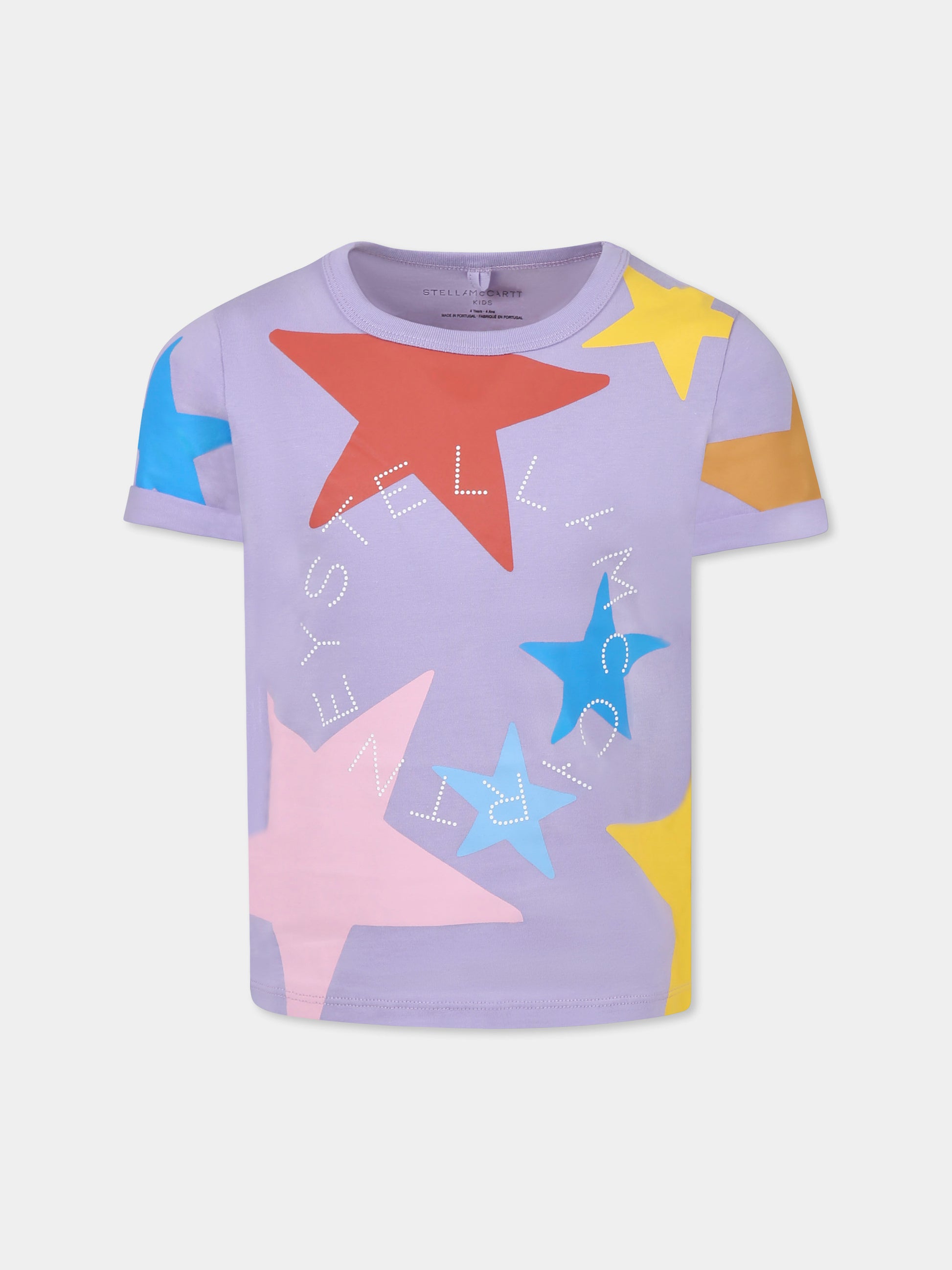 T-shirt viola per bambina con logo e stelle,Stella Mccartney Kids,TW8B81 Z0913 522MC