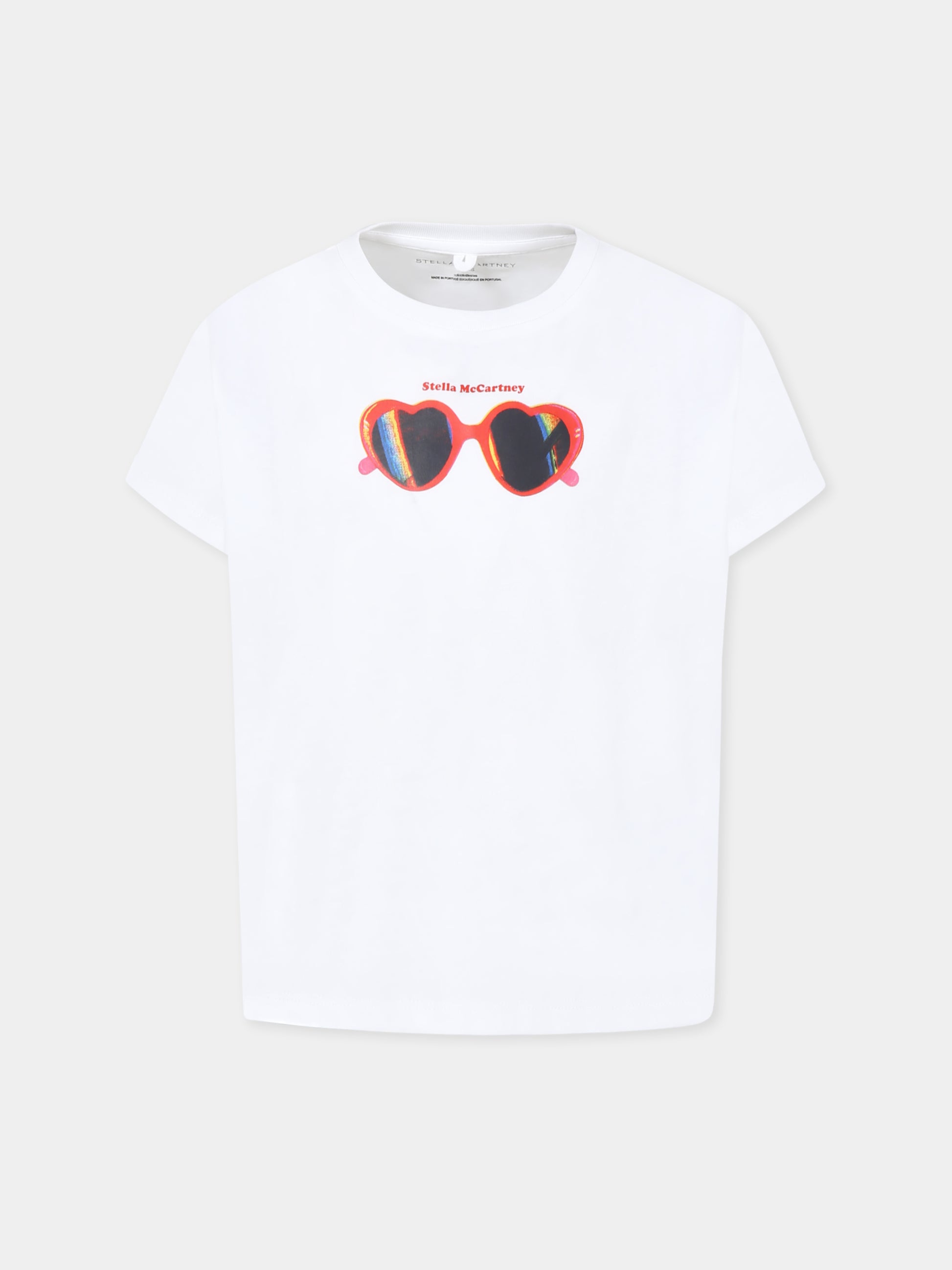 T-shirt bianca per bambina con occhiali da sole,Stella Mccartney Kids,TW8C81 Z0434 100
