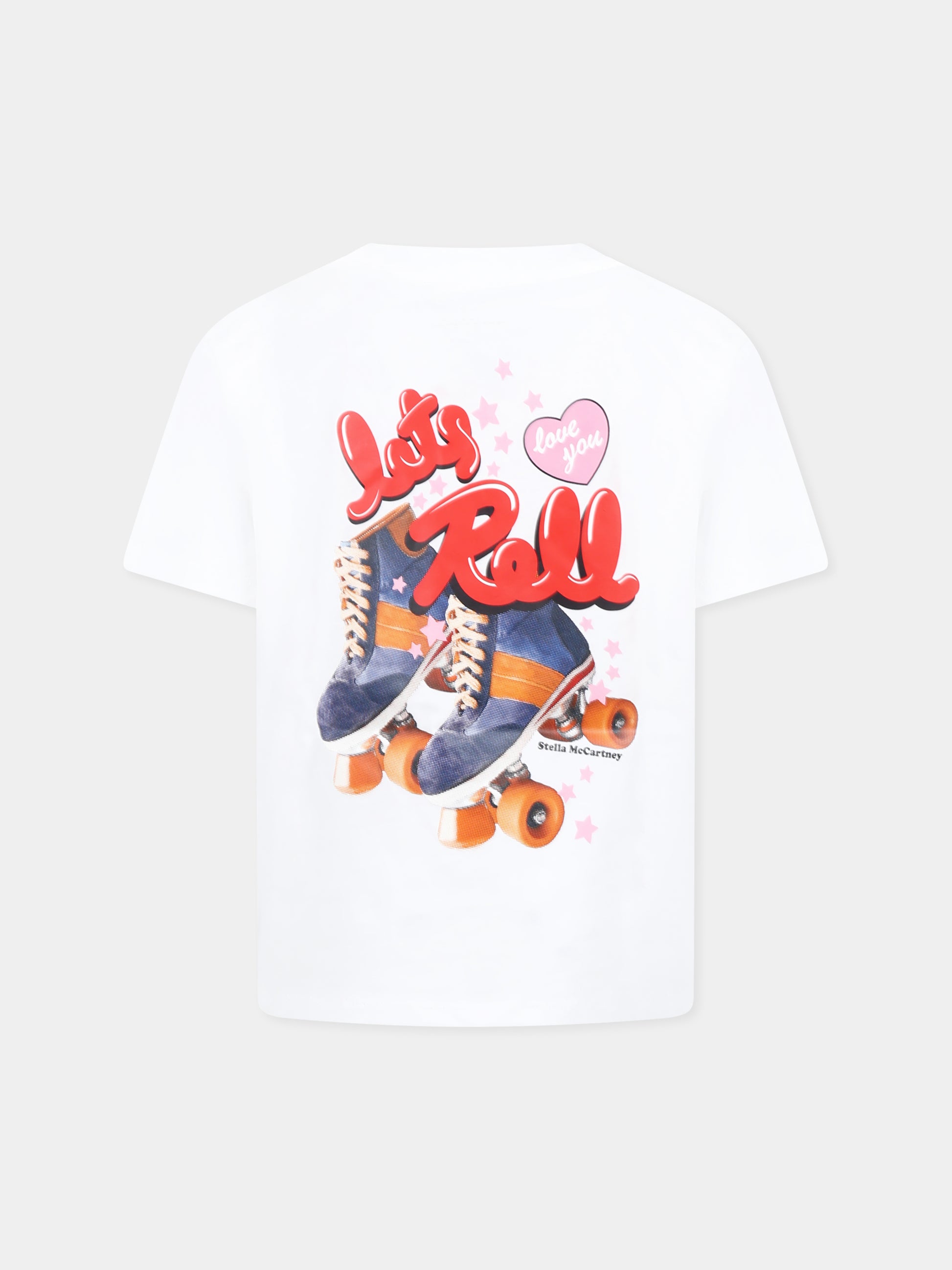T-shirt bianca per bambina con logo e pattini,Stella Mccartney Kids,TW8D01 Z0434 100